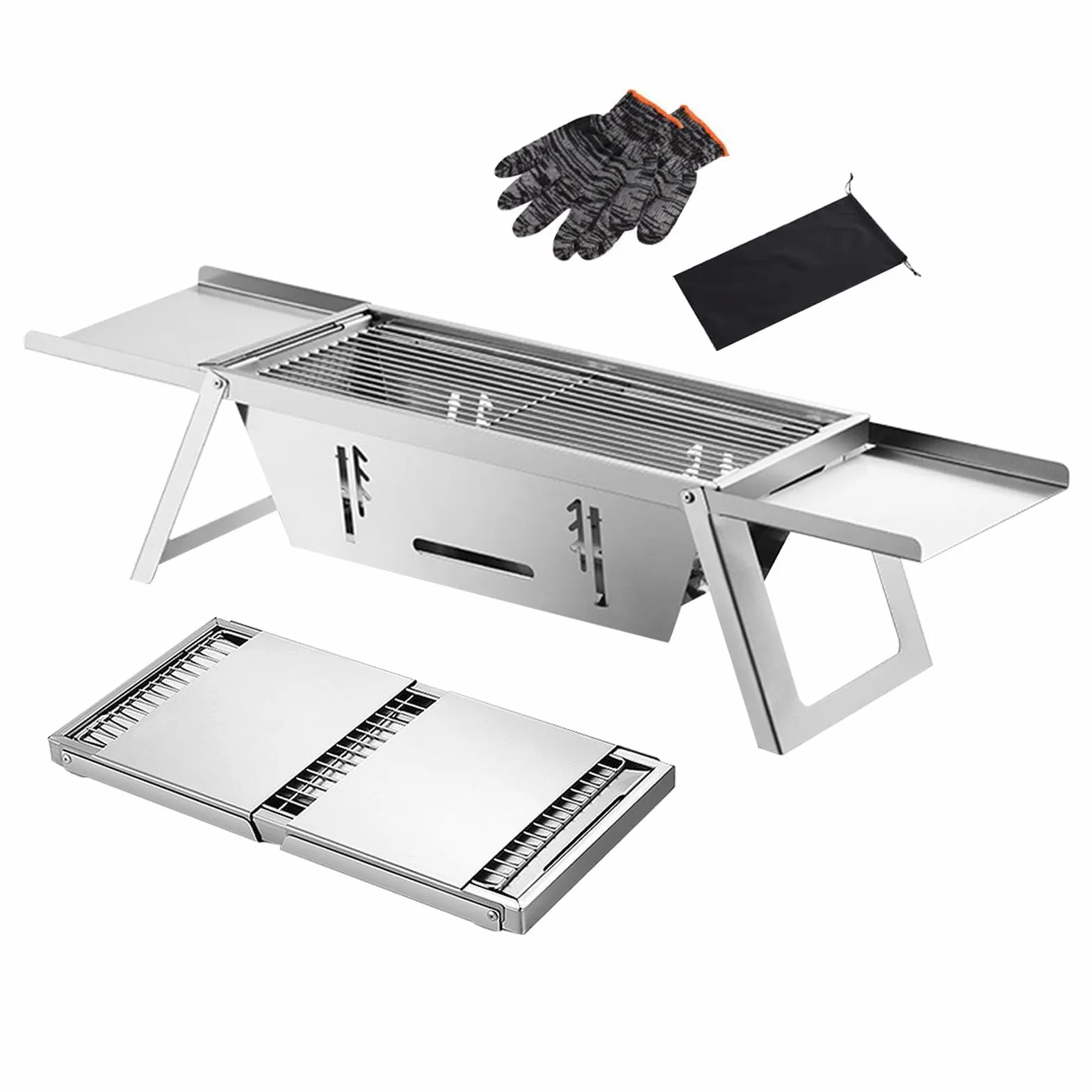 Parrilla plegable portátil de acero inoxidable para camping, playa, caravana, jardín, balcón, mesa, fiestas, fácil de llevar, ideal para cocinar al aire libre