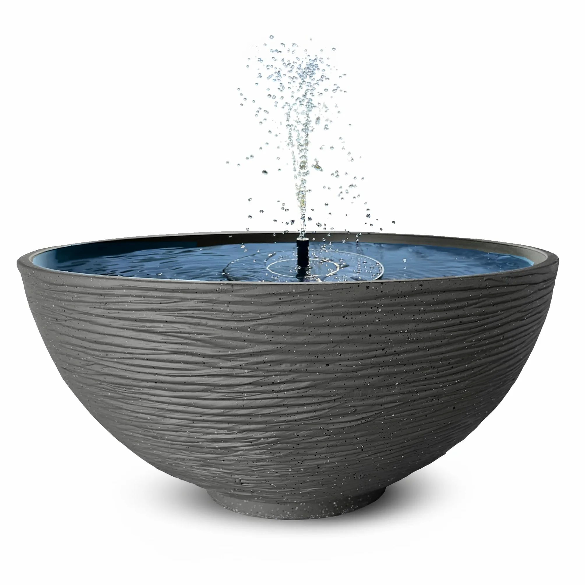 matches21 HOME & HOBBY Juego de fuente solar para exteriores, 45 x 23 cm, cuenco decorativo gris y flotante, fuente de agua para exteriores, fuente de jardín como balcón, baño para pájaros