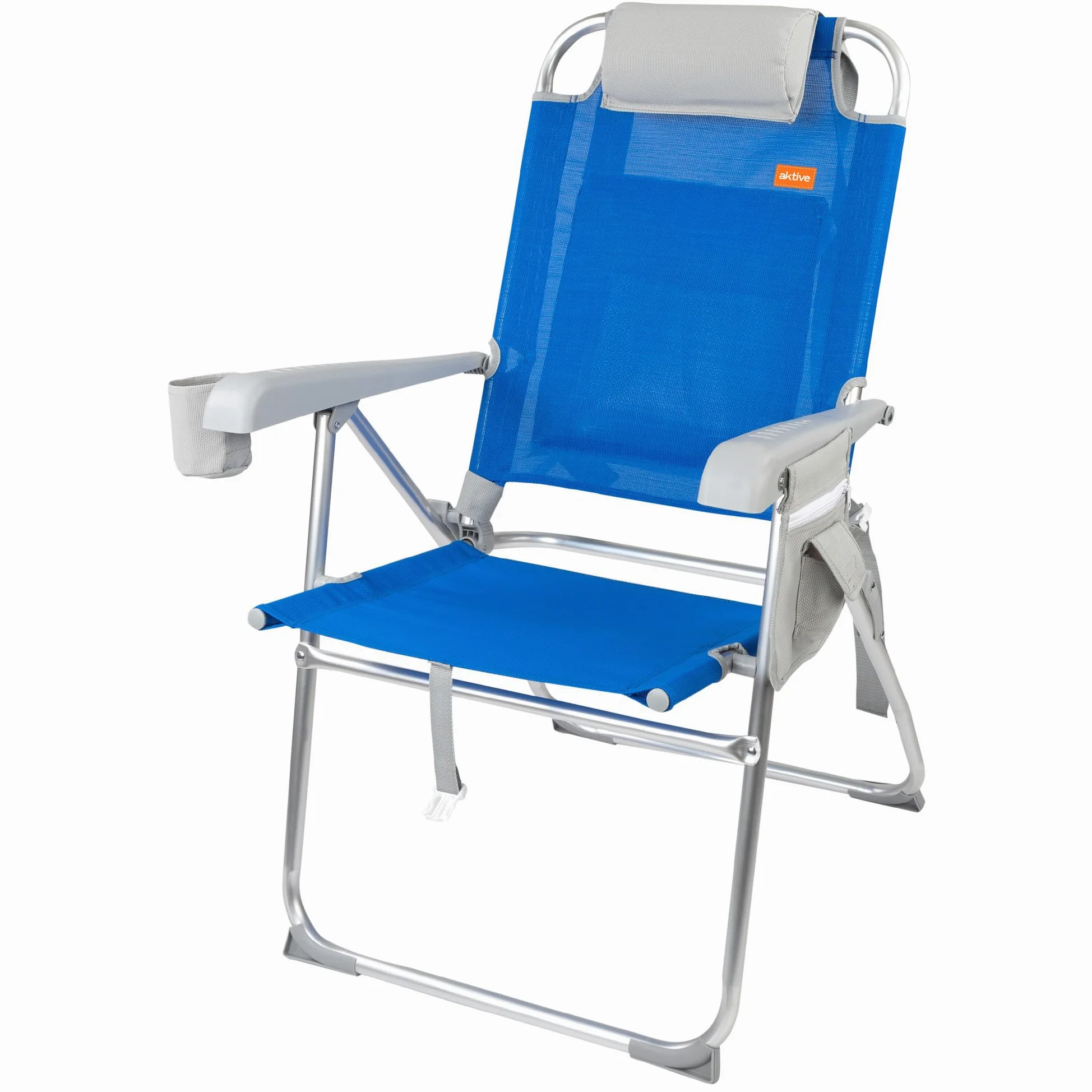 AKTIVE 62631 - Silla de playa plegable superresistente c/cojín, bolsa y bolsillo 47x63x99 cm, Azul