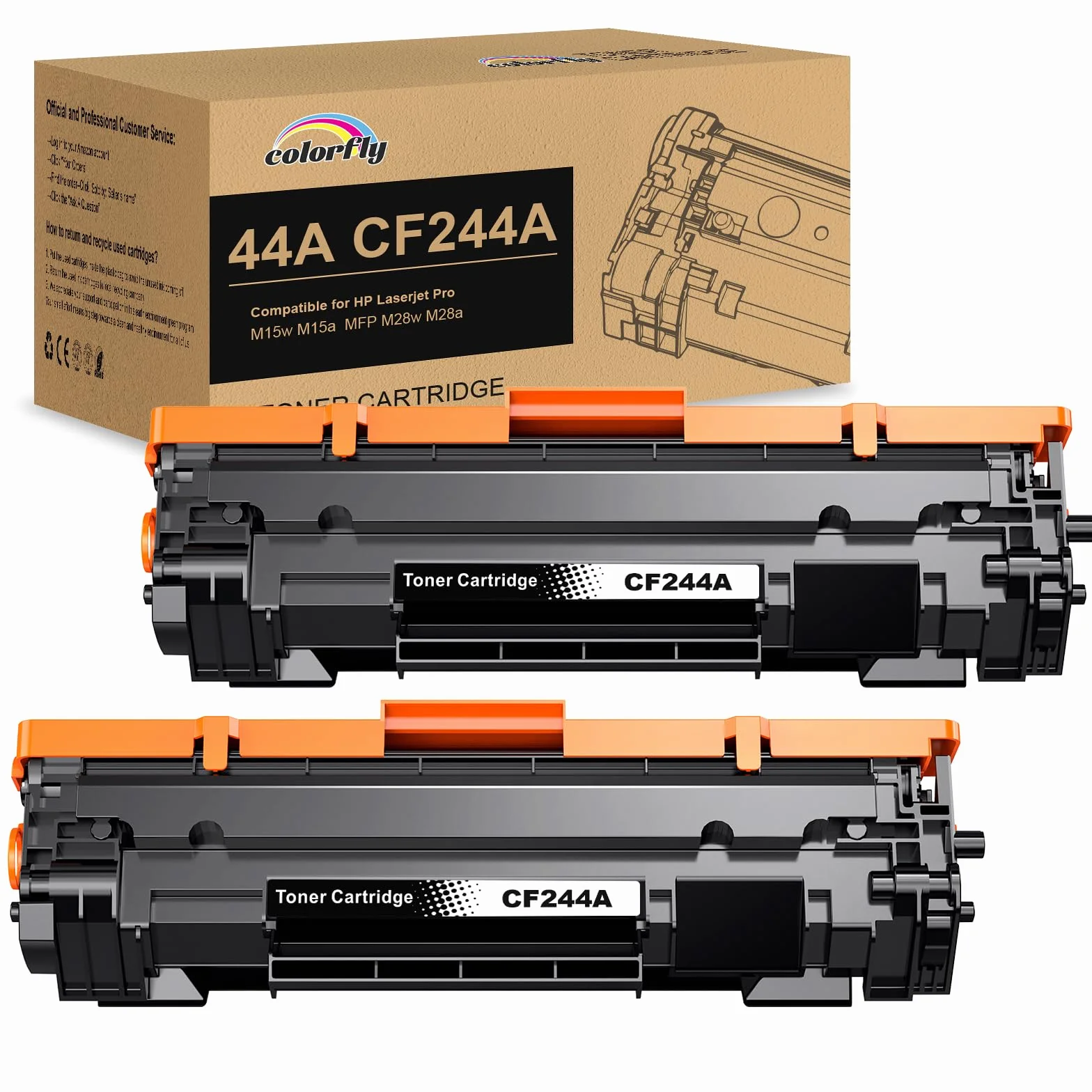 Colorfly CF244A 44A Cartuchos de Tóner Compatibles para HP LaserJet Pro M15w M15a MFP M28a M28w (2 Negro)