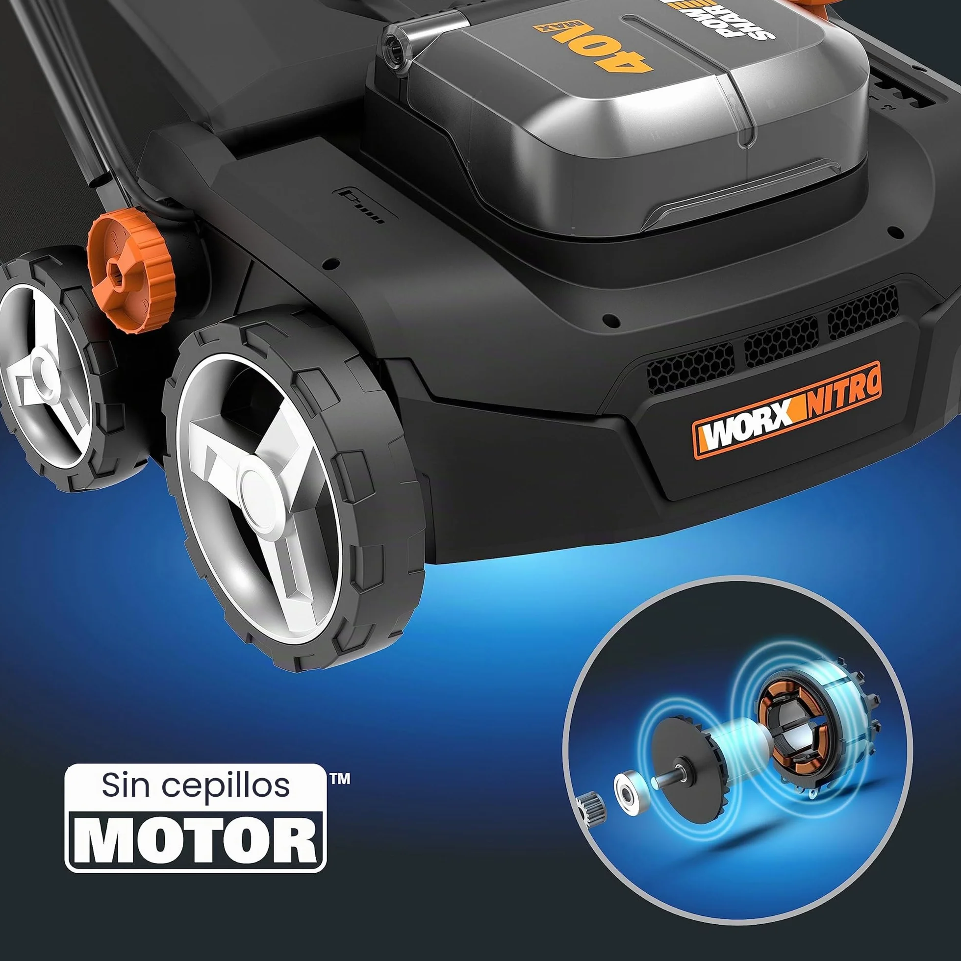WORX WG855E.9 Escarificador y Aireador de Césped Nitro 40V Brushless Sin Batería, Ancho 36cm, Motor Brushless, 4 Alturas, Bolsa 40L