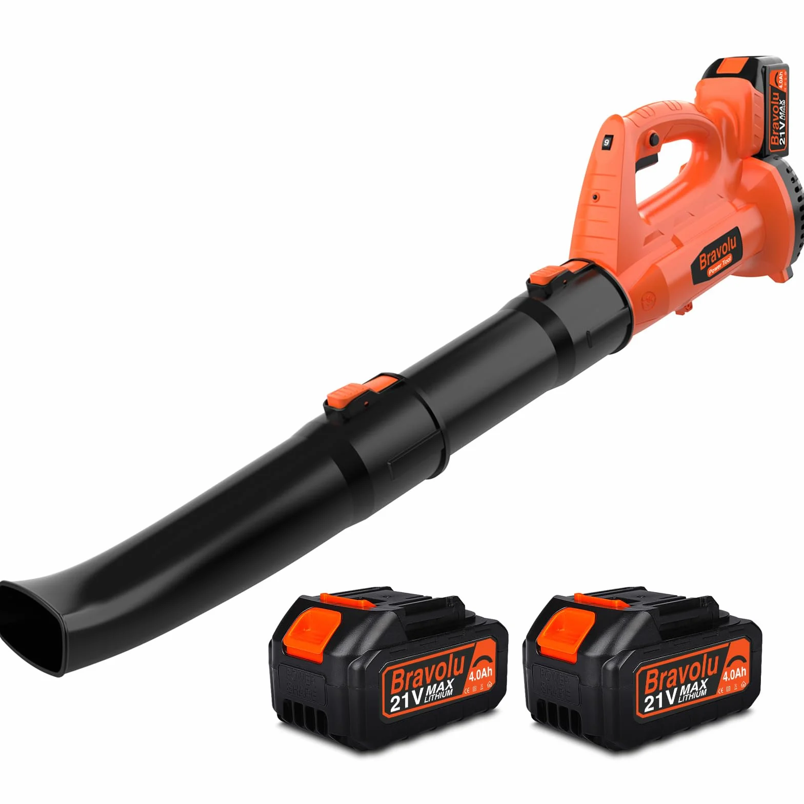 Soplador de Hojas, Bravolu 21V Soplador con Baterías Recargables de 2 X 4,0 Ah y Cargador, Flujo de Aire de 240 km/h, 6 Velocidades Soplador de Hojas Eléctrico