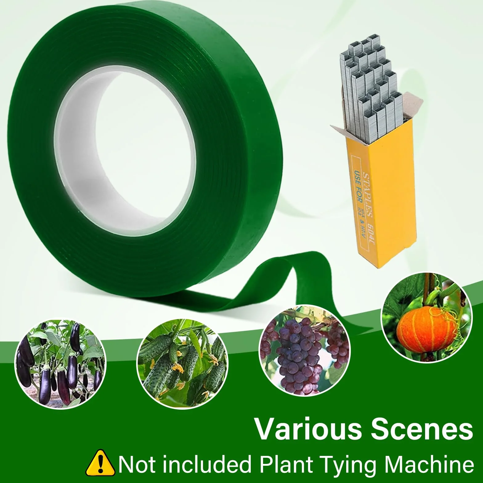 TOGETDREAM 10 Rollos de Cinta Jardín y 10000pcs Grapas para Uvas, Herramienta de Cinta de Jardín para Atar Ramas de Plantas, Paquete Maquina para Atar, Atadora de Tomates, Herramientas Jardineria