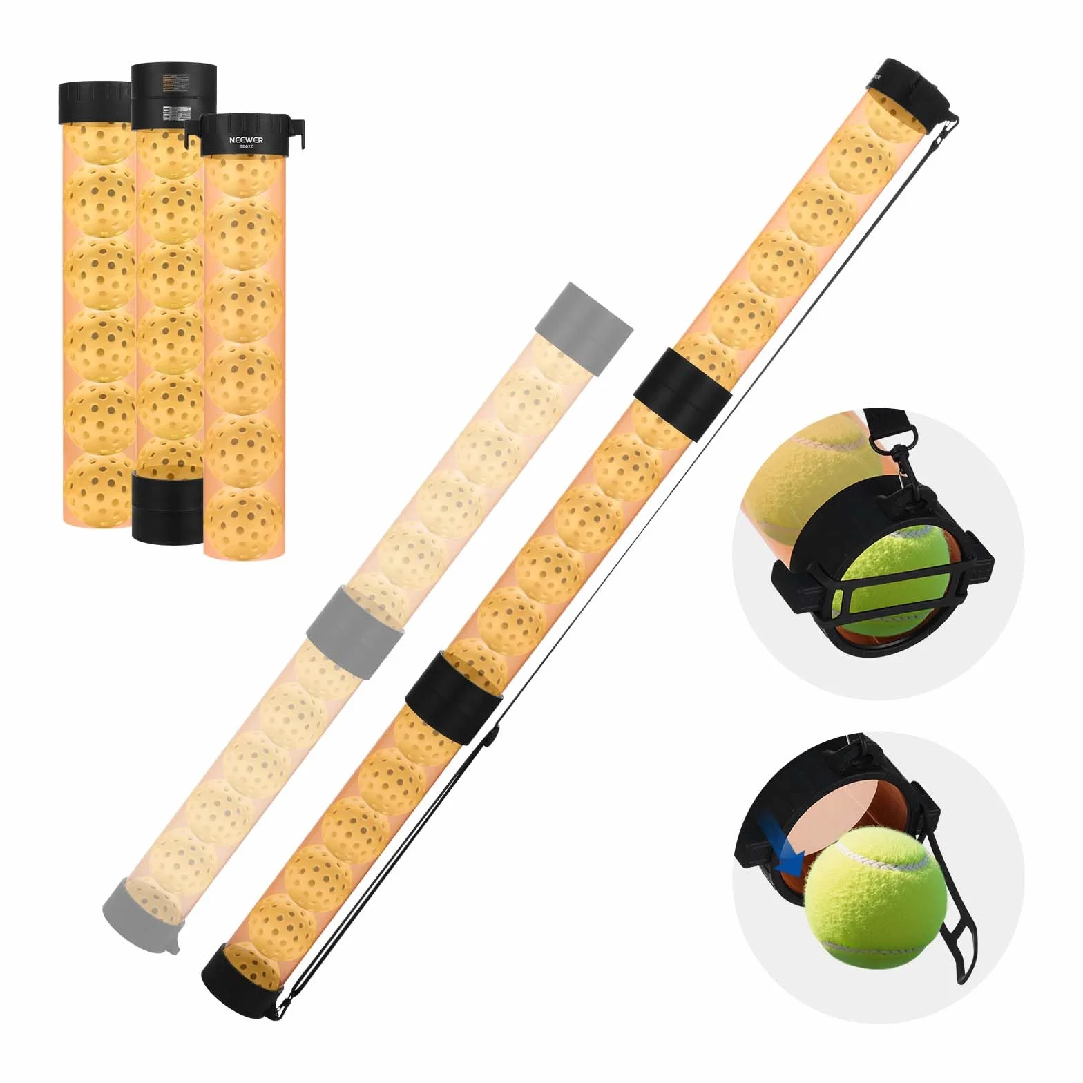 NEEWER Recuperador de Bolas de Tubo 3 Secciones Extraíble Anti-Plegable Colector Superior con Tope Correa de Mano