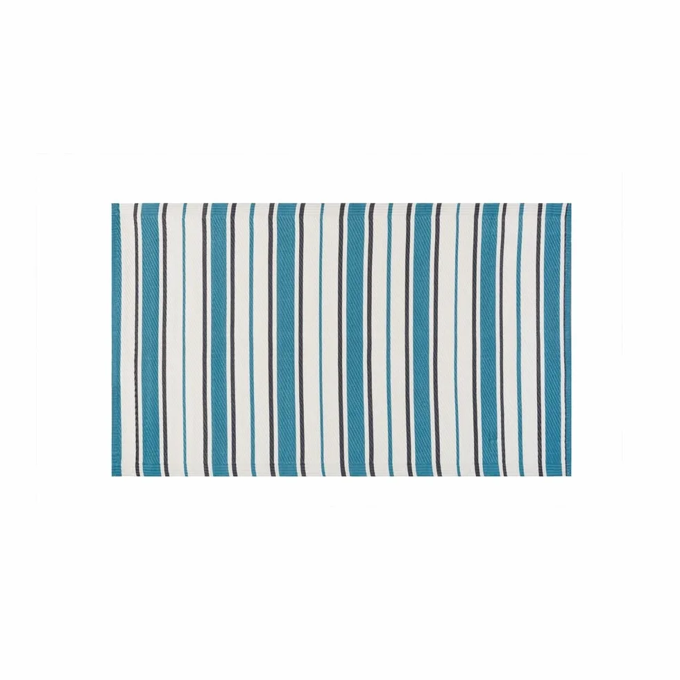 LOLAhome Alfombra jardín Rayas Milos sostenible de Polipropileno Trenzado Azul de 90x150 cm