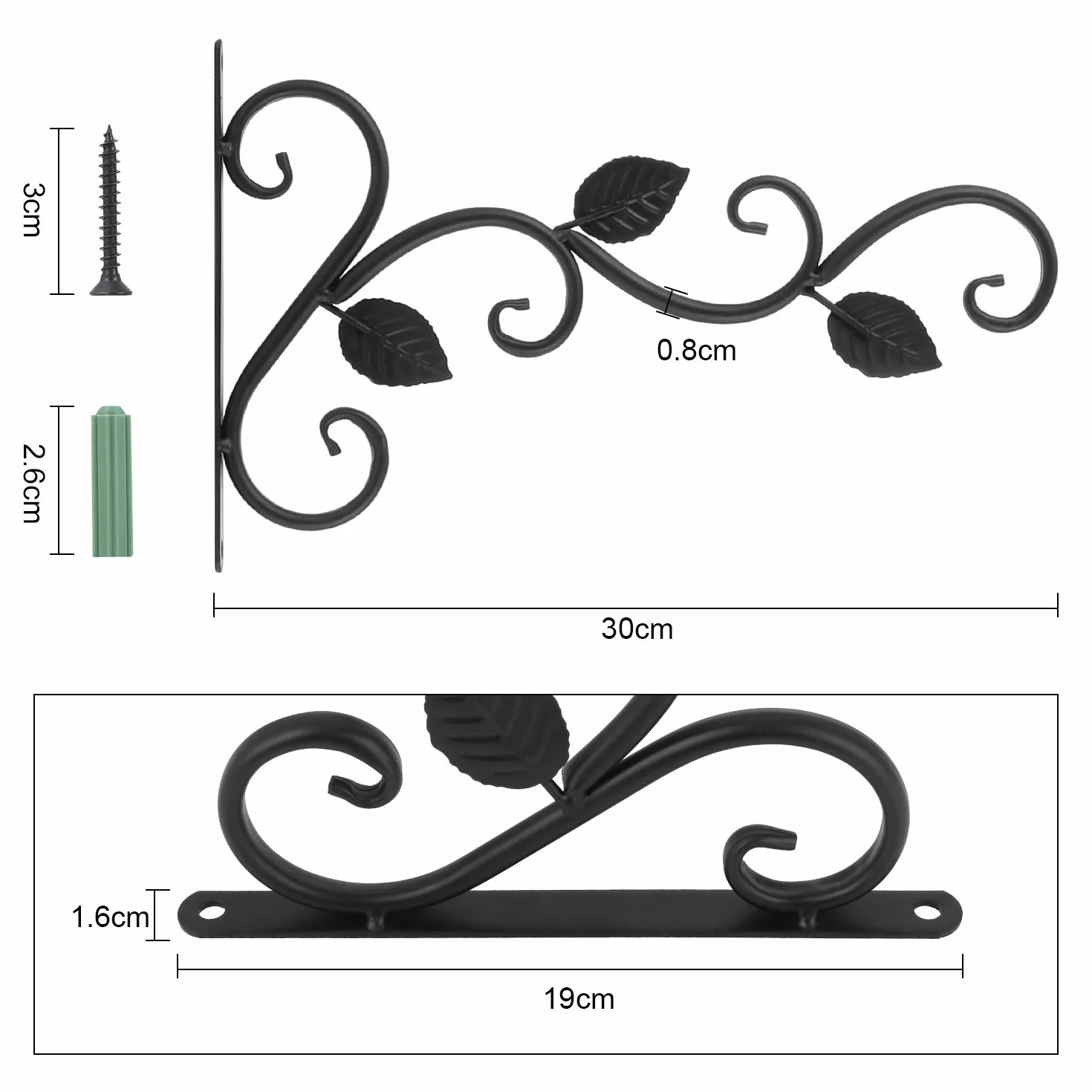2 Piezas Soporte para Plantas Colgantes, Soporte para Cesta Colgante de Pared, Gancho de Jardín Retro de 12 Pulgada, Soportes Decorativos para Plantas con Tornillos para Alimentador de Pájaros