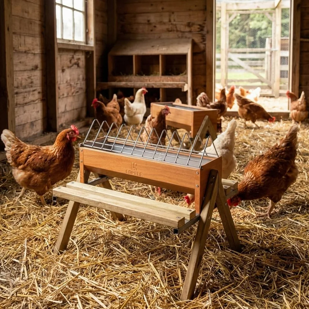 Suinga COMEDERO GALLINAS Corral con Patas Fabricado en Madera Largo 56 x Ancho 20 cm x Alto 60 cm