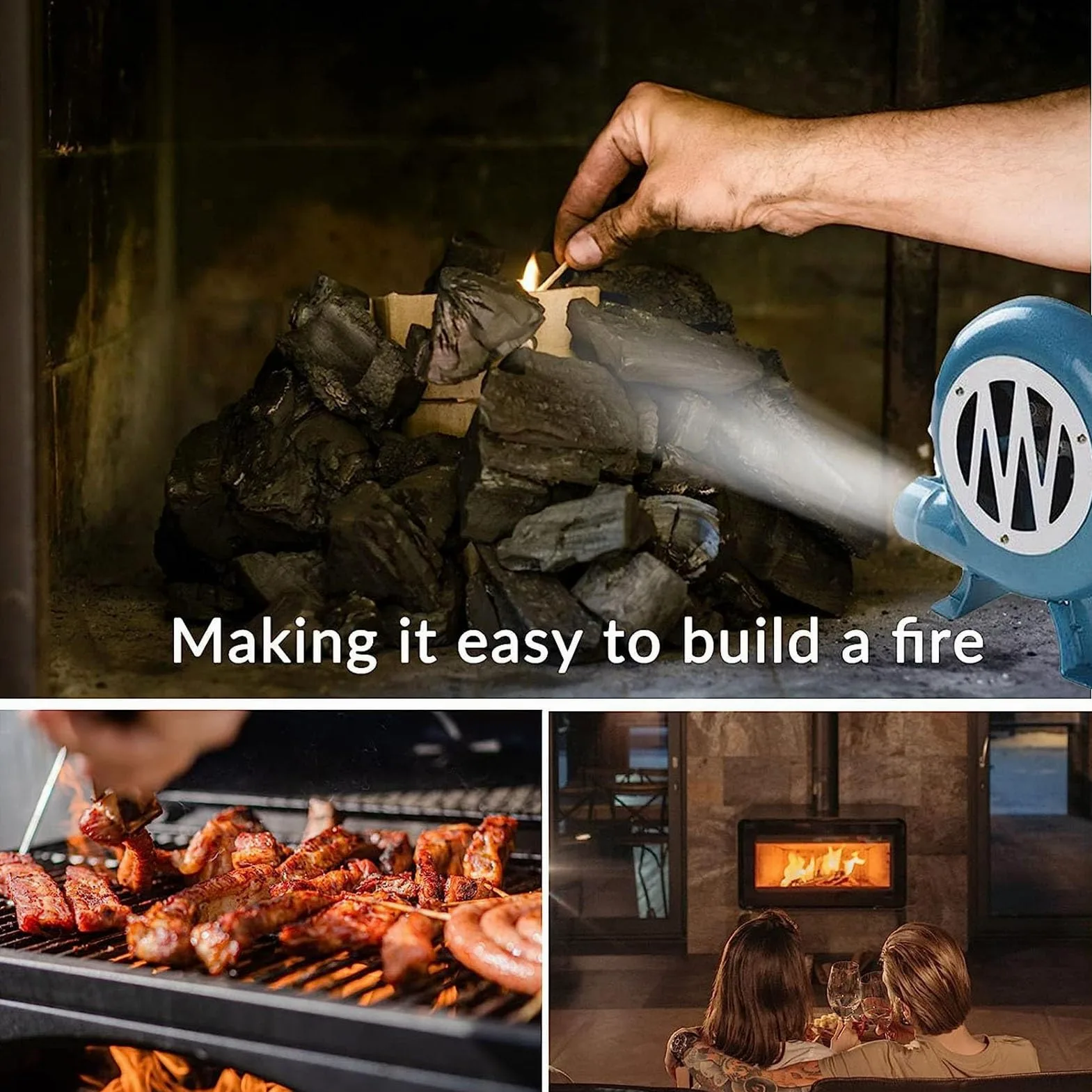 Ventilador Manual para Barbacoa con conducto de Aire, aspas metálicas y Encendedor de carbón con manivela (150 W)