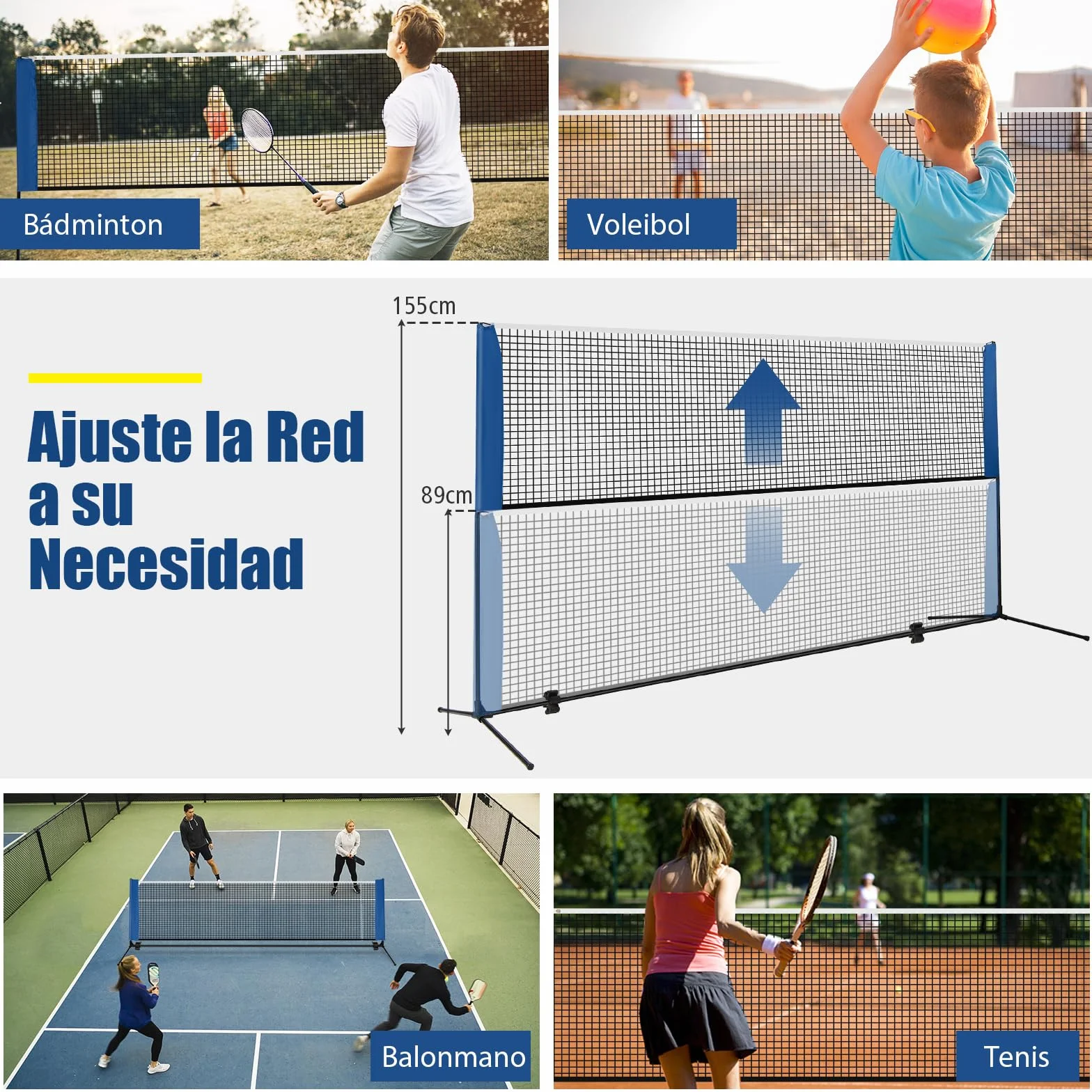COSTWAY Red Badminton Plegable Altura Ajustable 89-155 cm Redes Portátil 2 Volantes Bolsa Transporte