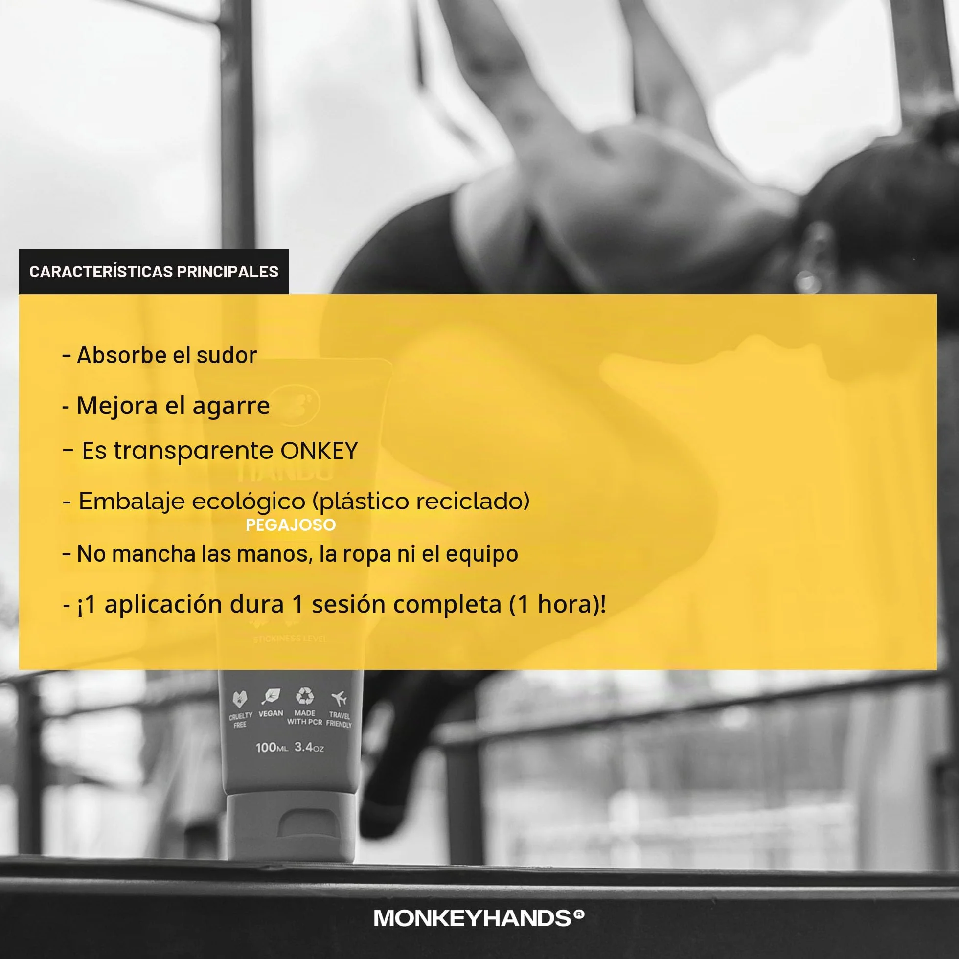 Monkey Hands Sticky Grip Gel Adherente Fuerte para Pole Dance y Fitness, Magnesio Líquido Vegano, Rojo 50ml
