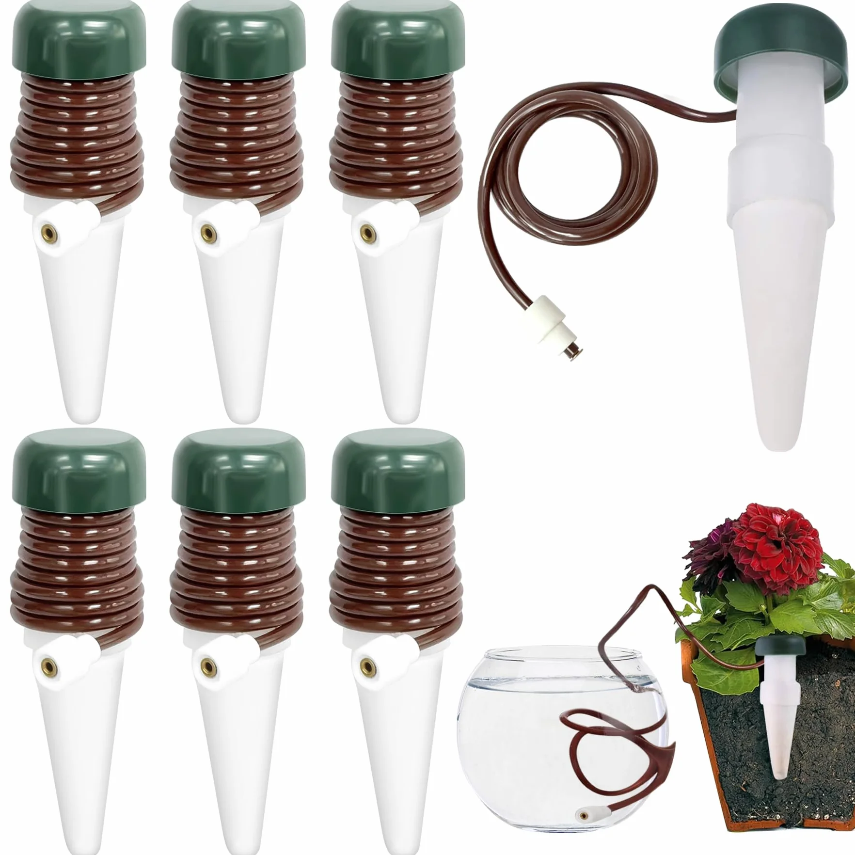 YeahBoom 6 Piezas Mecanismo para riego automático,Dispensador de Agua para Plantas de Interior,Goteo para Plantas Grandes,Cono de Arcilla con Manguera como Sistema de Goteo,Regar Plantas Vacaciones