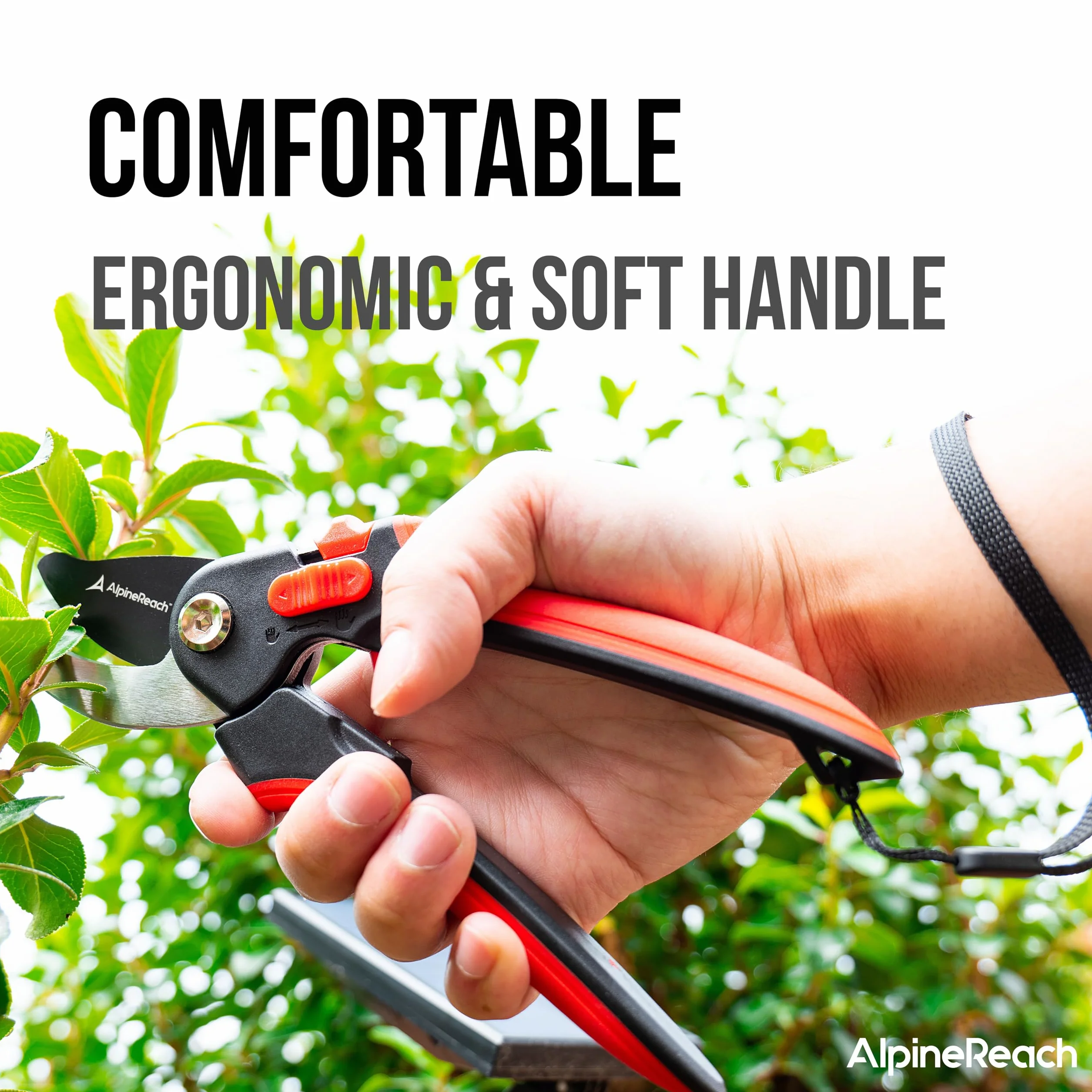 AlpineReach Juego de Tijeras de Podar con Bypass y Yunque para Jardinería, Mango Blando Ergonómico Ajustable para Manos Pequeñas y Grandes, Hoja Afilada de Acero con Alto Contenido de Carbono