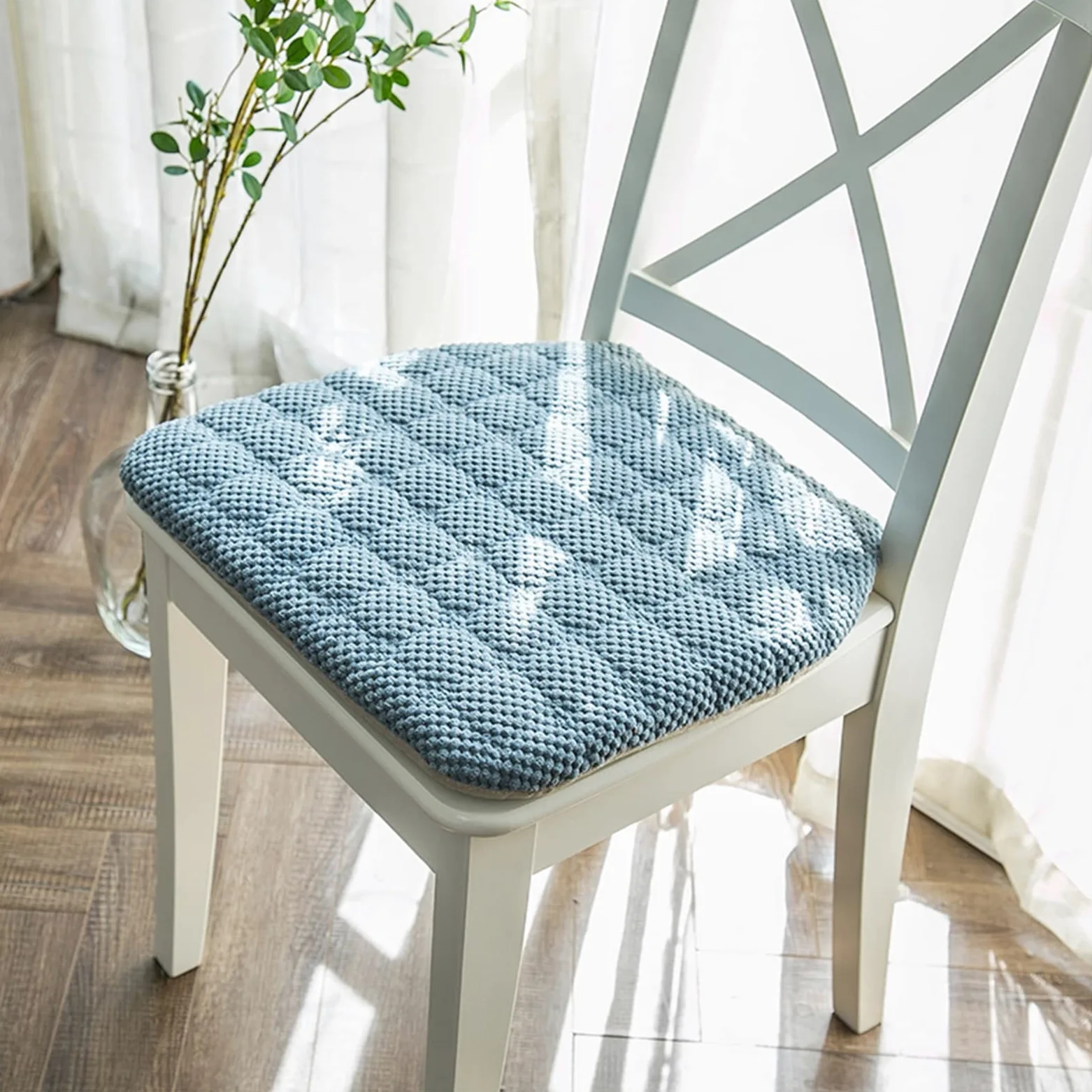 Cojines para silla de 16" x 18" con lazos, almohadilla para silla de cocina con funda extraíble, cojines de asiento antideslizantes para silla de comedor, almohadillas para silla duraderas y lavables,