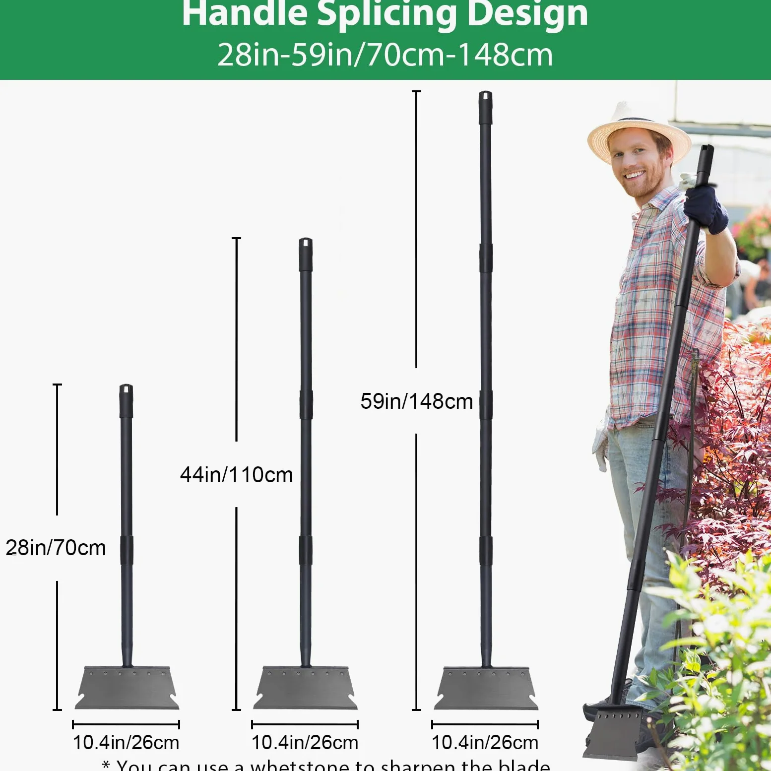 Pala de jardín, pala de nieve, raspador de hielo, pala de limpieza multifuncional con mango ajustable de 59 pulgadas, pala de limpieza de herramientas de jardín resistente para bordes de césped,