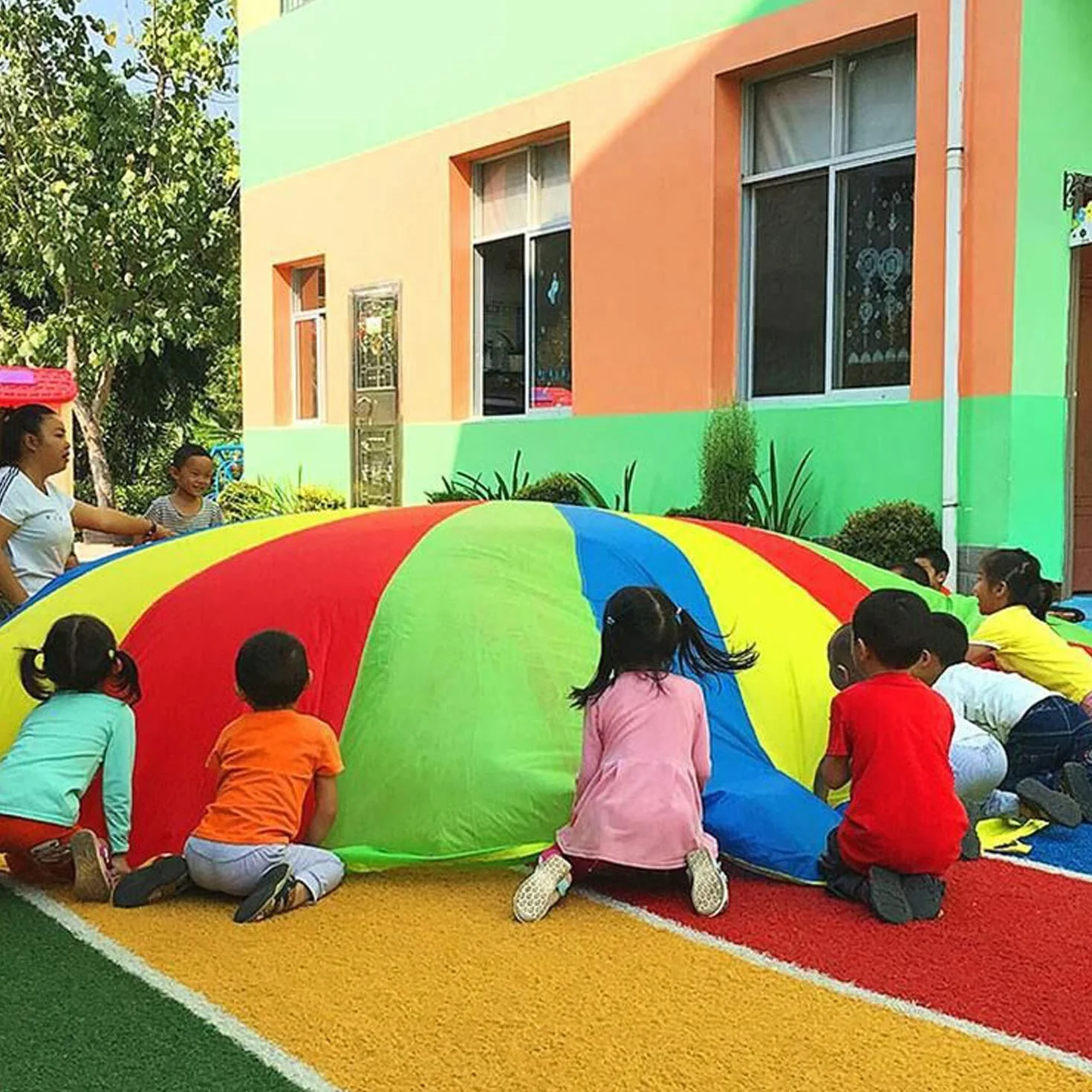 Paracaídas de Juguete 3,5 m Multicolor para Niños y Familia con Bolsa de Transporte