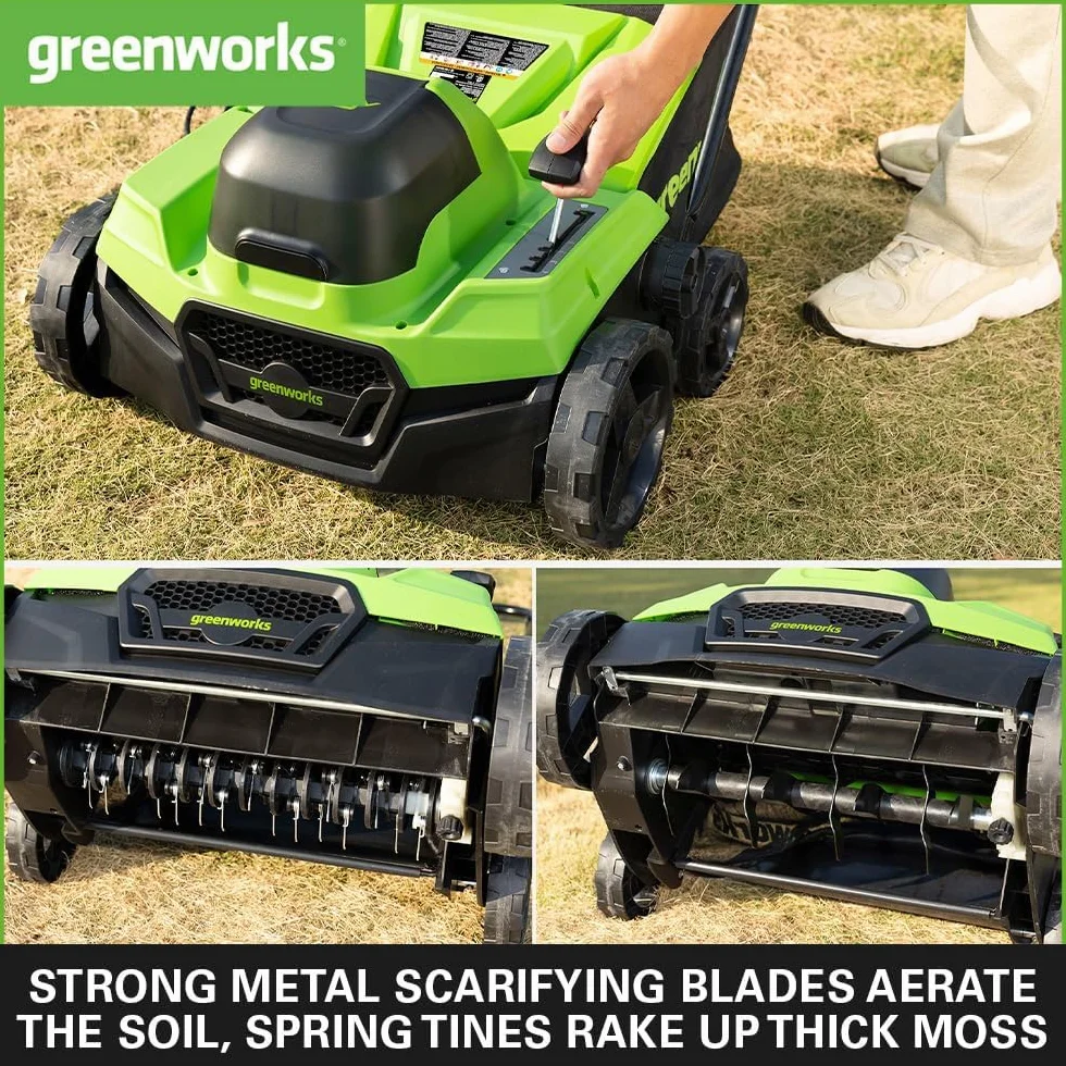 Greenworks Cortacésped de Batería Escarificador Rastrillo a Motor sin Escobillas 3100 RPM, Ancho 38cm, 5 Profundidades, Caja Recolección 45 L SIN Batería 40V y Cargador, Garantía 3 Años GD40SC38II