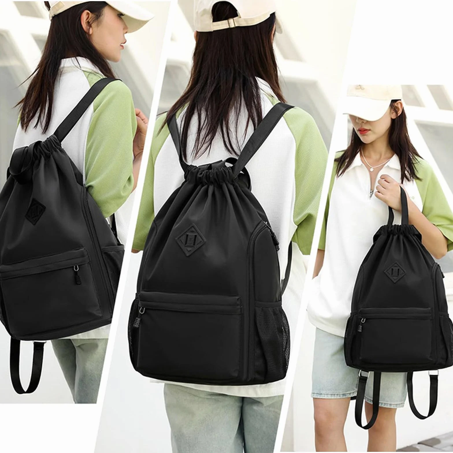 Mochila de cuerda resistente al agua con compartimento para zapatos, gran capacidad, bolsa deportiva