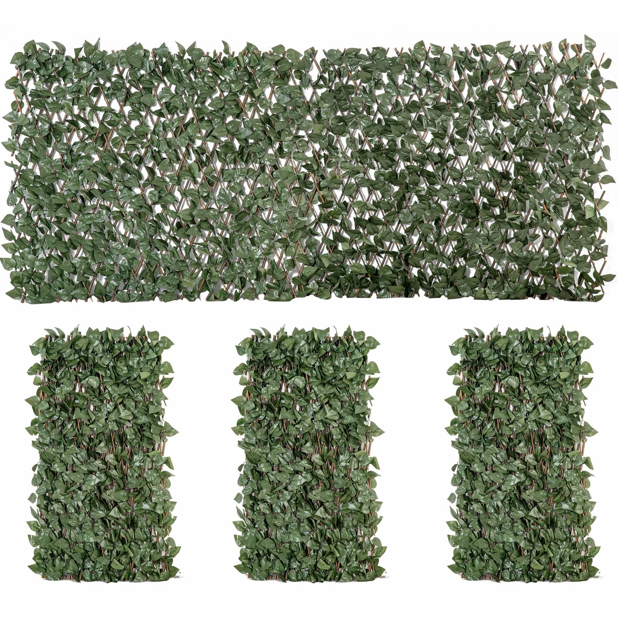 Outsunny Valla enrejado expandible hojas artif. 4pcs 2mx1m Verde | Enrejado Decorativo, Pantalla de Privacidad Telescópica de Jardín, Paredes Verdes, Decoración de Jardín Balcón Hogar