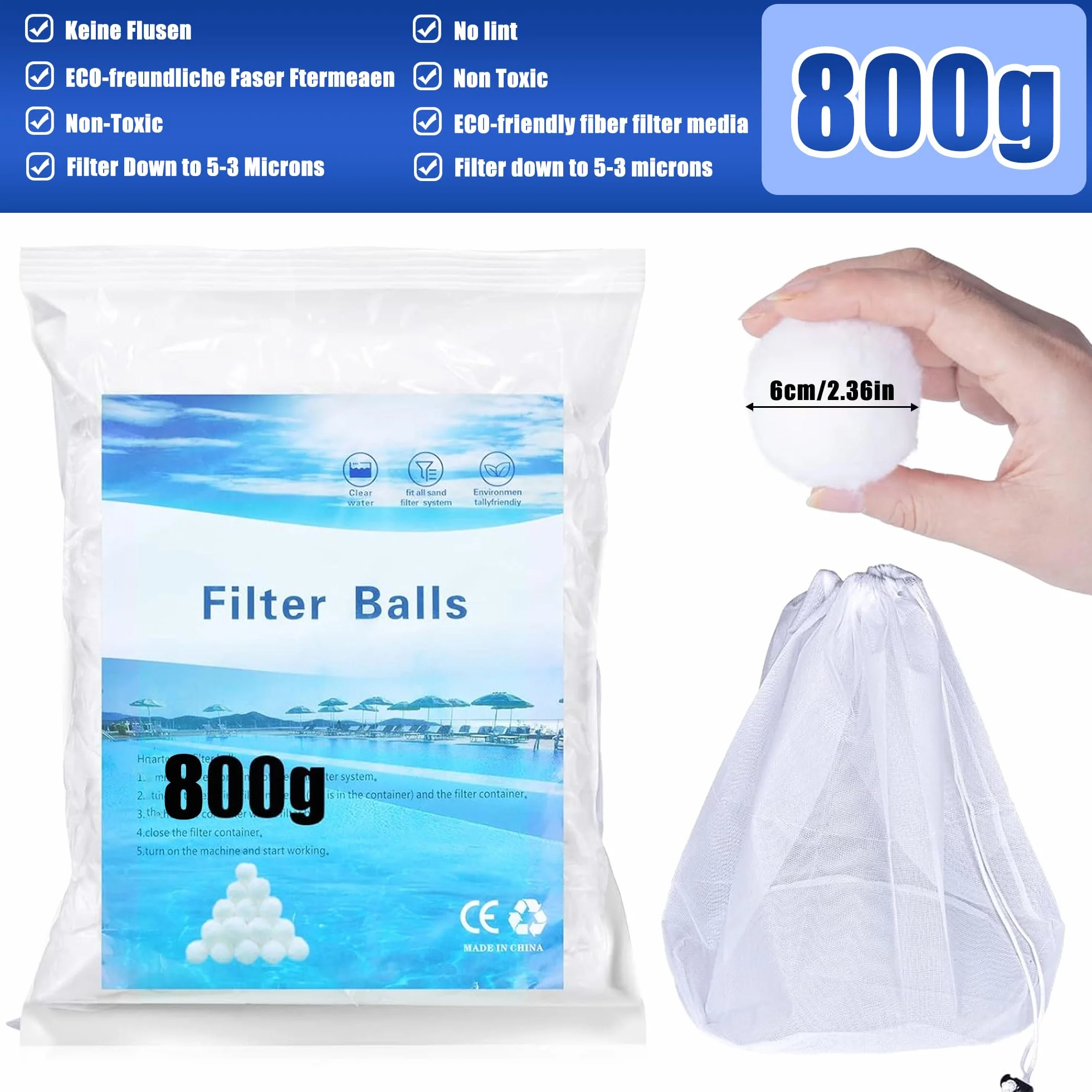 JAADU 800g Bolas Filtro Piscina, Bolas Depuradora Piscina, Reemplaza 28kg Arena de Filtro, para Instalaciones de Filtro de Arena, Piscina, Acuarios