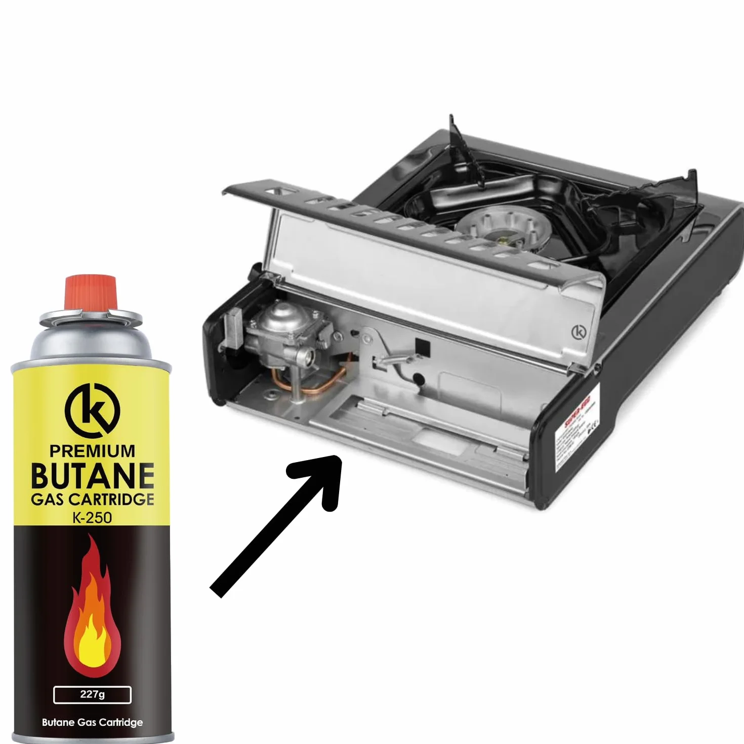 KROWN - Pack de Cartuchos K-250 de Gas Butano 227g para Hornillos Quemadores, Cartucho de Gas para Camping K-250, Bombonas para Sopletes (12 Unidades)
