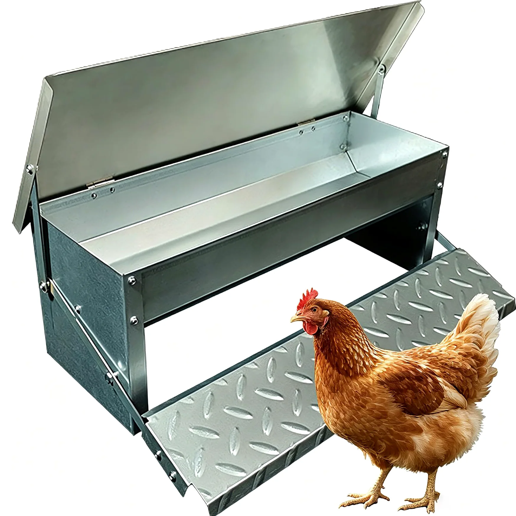 Comedero Automático Grande para Gallinas Bebedero con Pedal para Gallinas Comedero para Ganado De Exterior De Acero Inoxidable De Gran Espesor para Gallinas, Patos Y Gansos