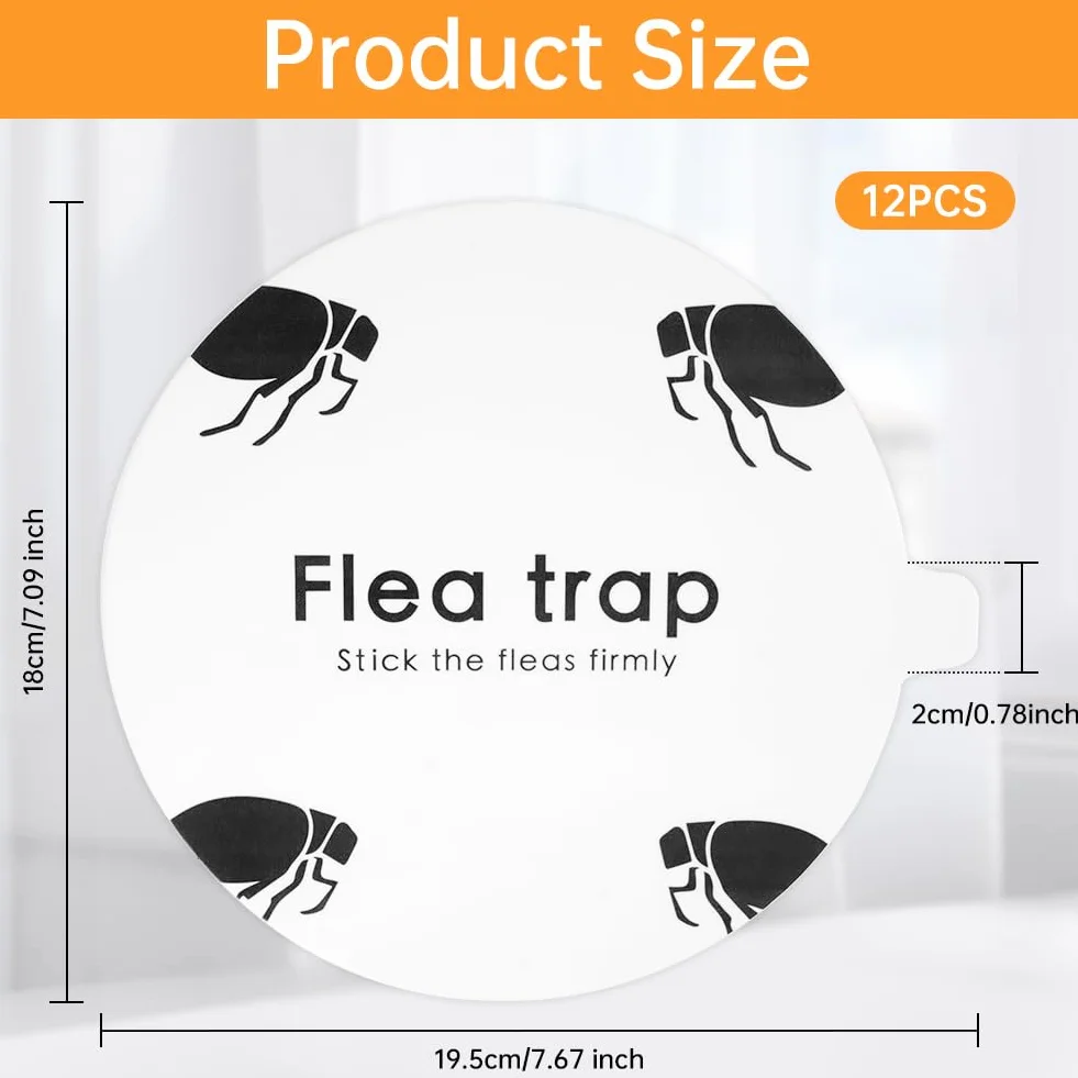 Flintronic 12PCS Trampa para Pulgas Rellenable, Pegatinas Desechables para Pulgas, Adhesivo para Pulgas, Asesino de Pulgas, Trampas Adhesivas para Mascotas, Discos pegajosos Reemplazos