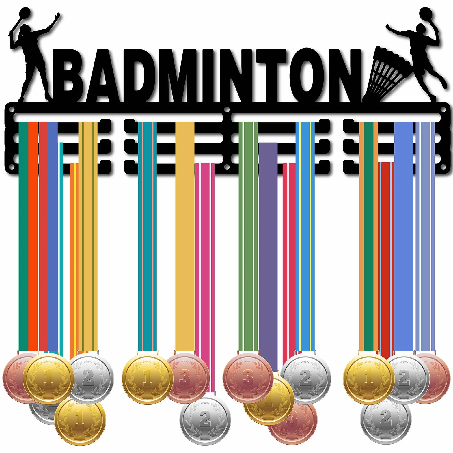 CREATCABIN Soporte para Medallas de Bádminton, Colgador Deportivo, Estante de Hierro Negro 40x15 cm