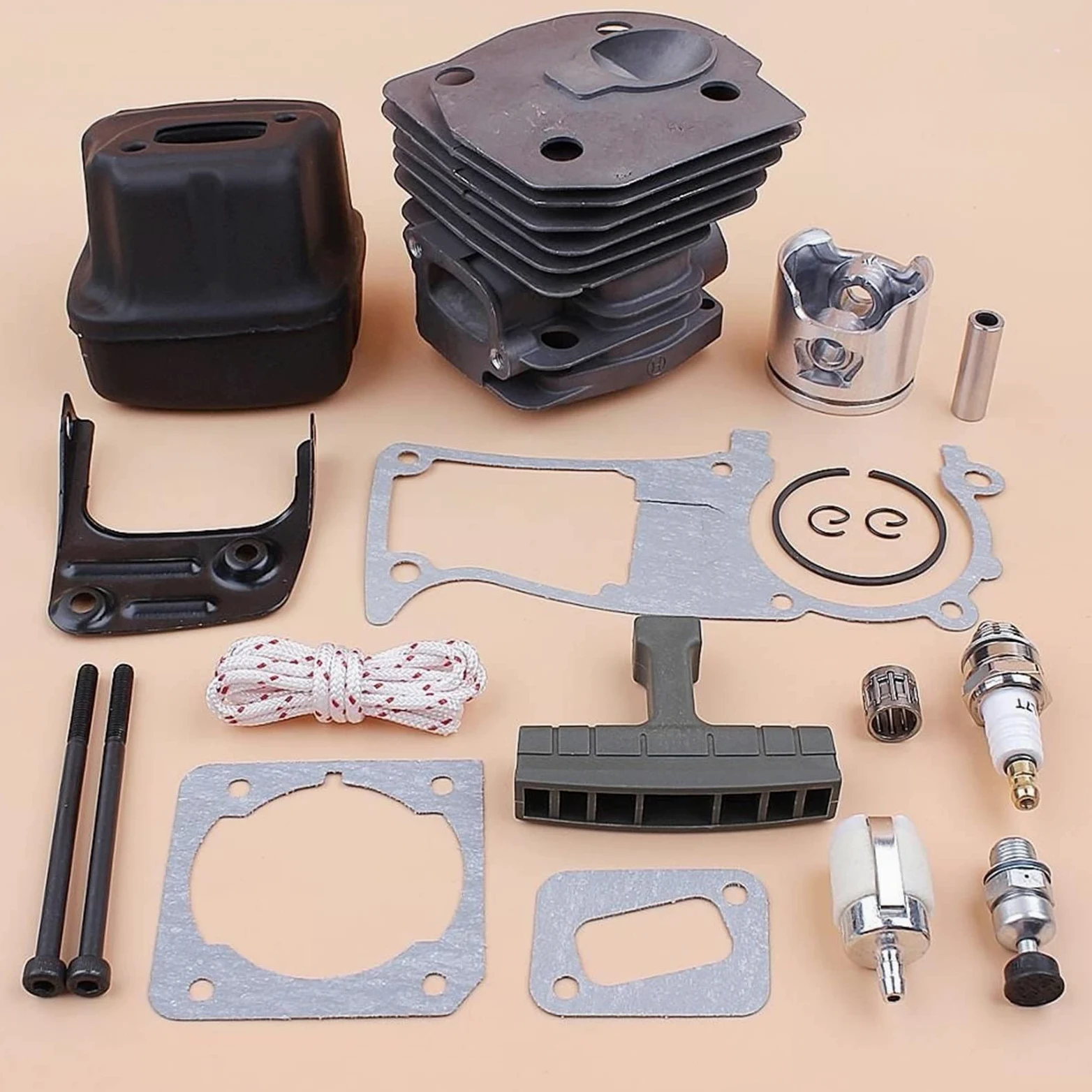IWBR Silenciador de pistón de Cilindro de 44mm, Junta de Escape, Piezas de Motor de válvula aptas for Husqvarna 346 XP 350 351 353, Motosierra Nikasil chapada