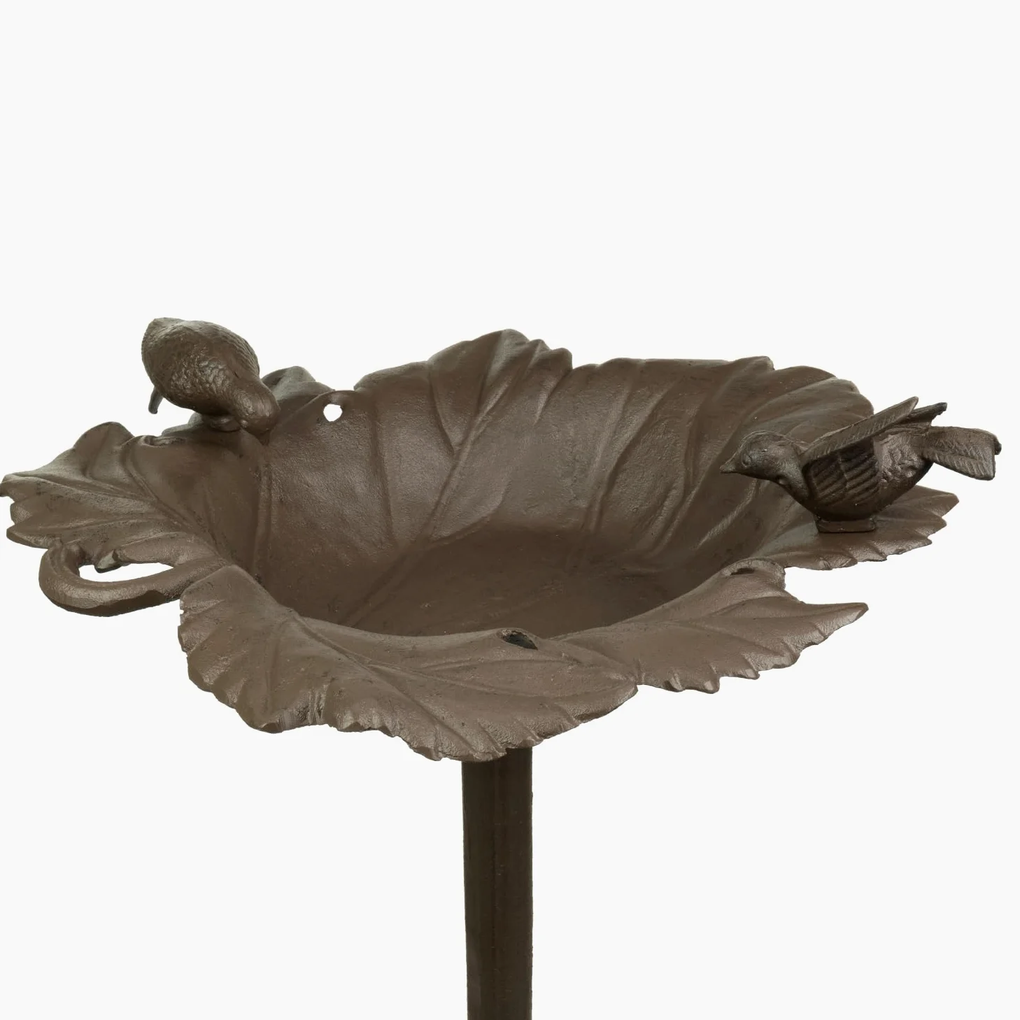 Moritz Bebedero para pájaros de 77 cm de alto, de hierro fundido, macizo, para jardín, forma de hoja, baño para pájaros con soporte, diseño antiguo