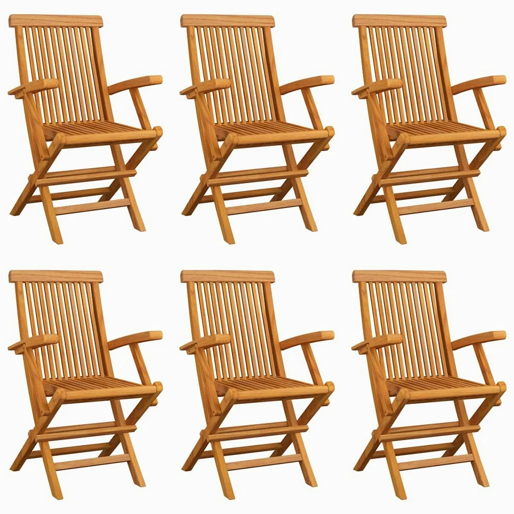 Juego de 6 sillas de jardín plegables de madera maciza de teca, patio, ligeras y ergonómicas, fáciles de limpiar, carga máxima de 110 kg.