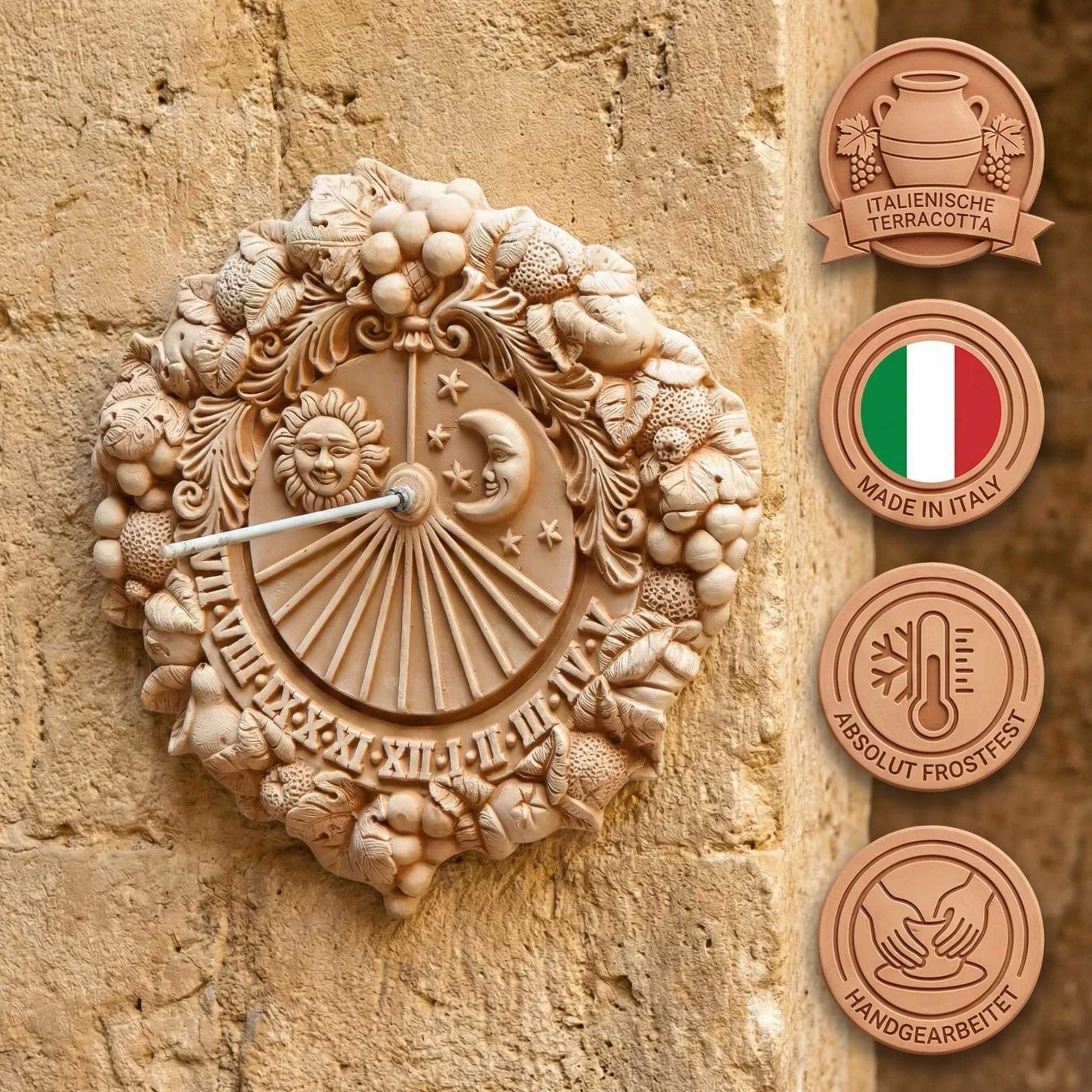 Teramico Cuadros de pared italianos y relojes de sol de Italia - absolutamente resistentes a las heladas y detallados - ideales para embellecer el jardín y la terraza