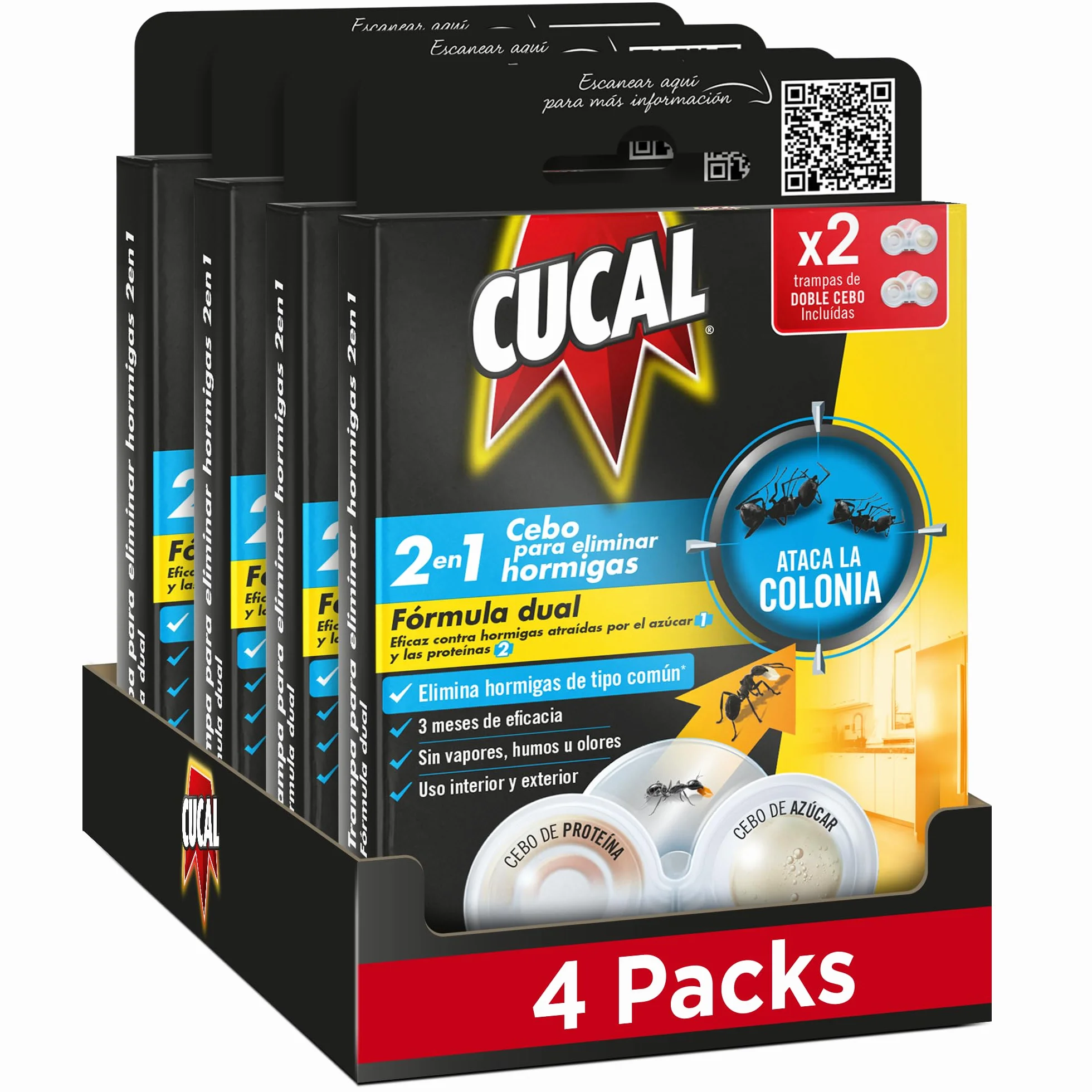 Cucal Insecticida Trampa Hormiga (pack de 2 x 4), trampa insecticida para eliminar hormigas comunes, mata hormigas para erradicar la colonia, eficaz durante 3 meses