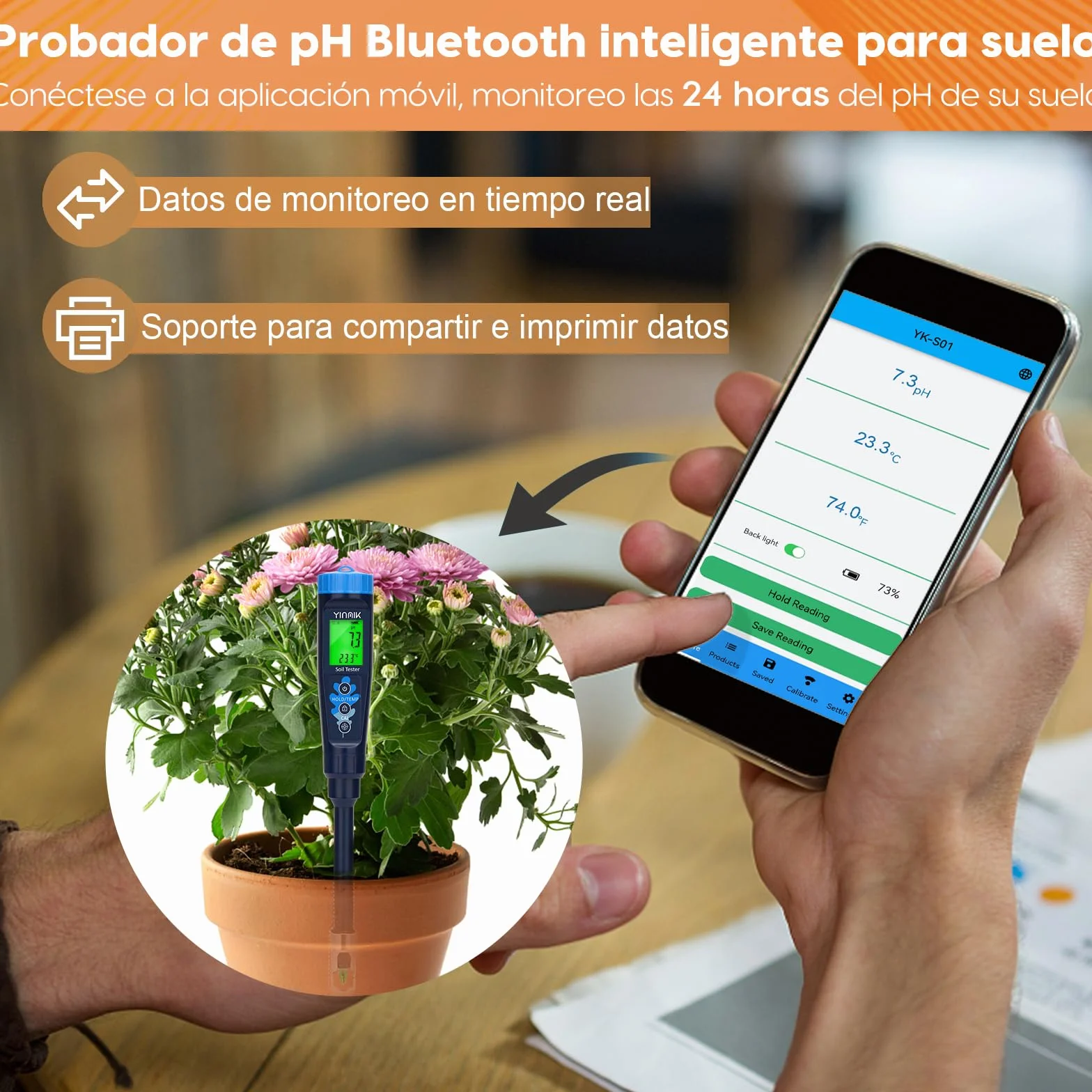 YINMIK Medidor de pH del Suelo, probador Digital de pH del Suelo y la solución, pH medidor Profesional para medir Alimentos, Agua, Carne, Cerveza elaboración, Piscina, Queso, Pan, Invernadero jardín