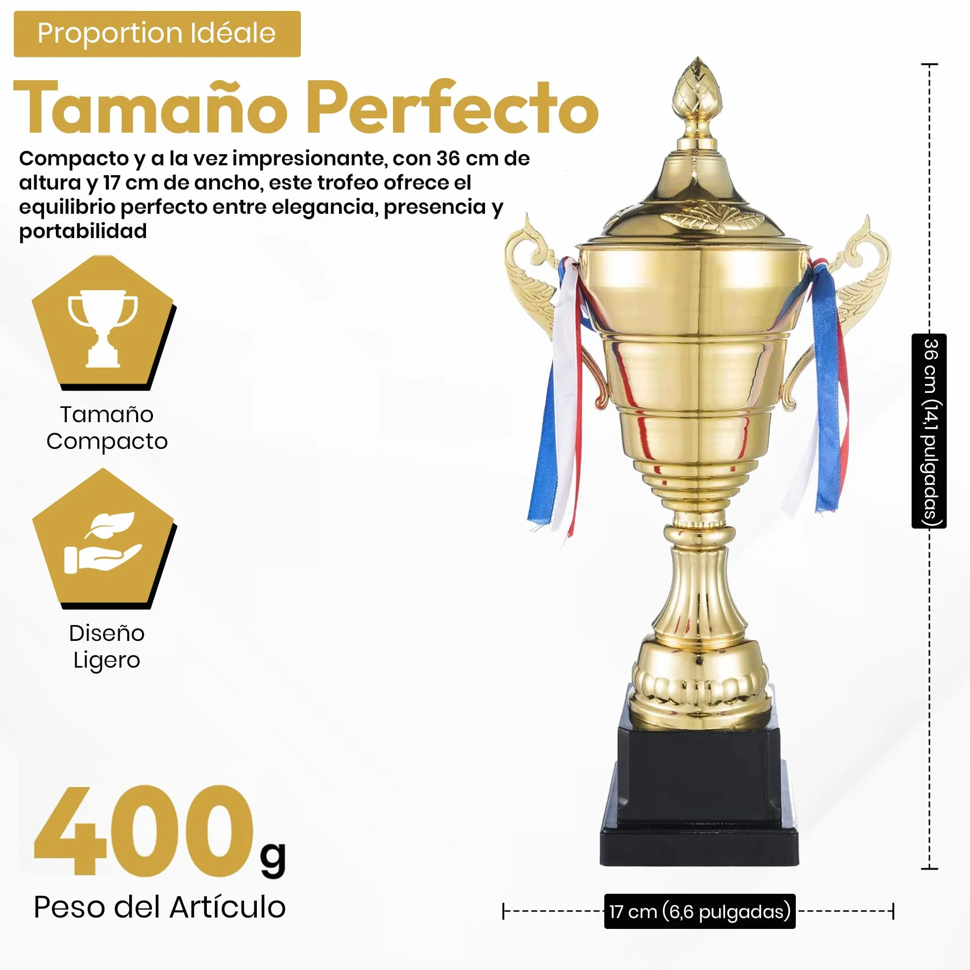Copa de Oro XXL Taza de Ganador con Tapa 36 cm Trofeo Personalizable