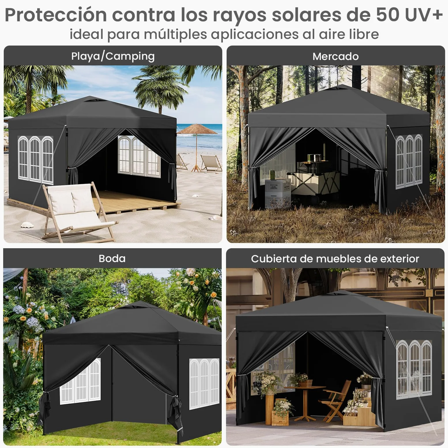 Laneetal Cenador 3x3m, Carpa Plegable para Exterior, Cenador con Paredes Laterales, Gazebo, Pabellón de Jardín para Camping, Pérgola Tienda de Fiestas, Carpa Impermeable,Antracita
