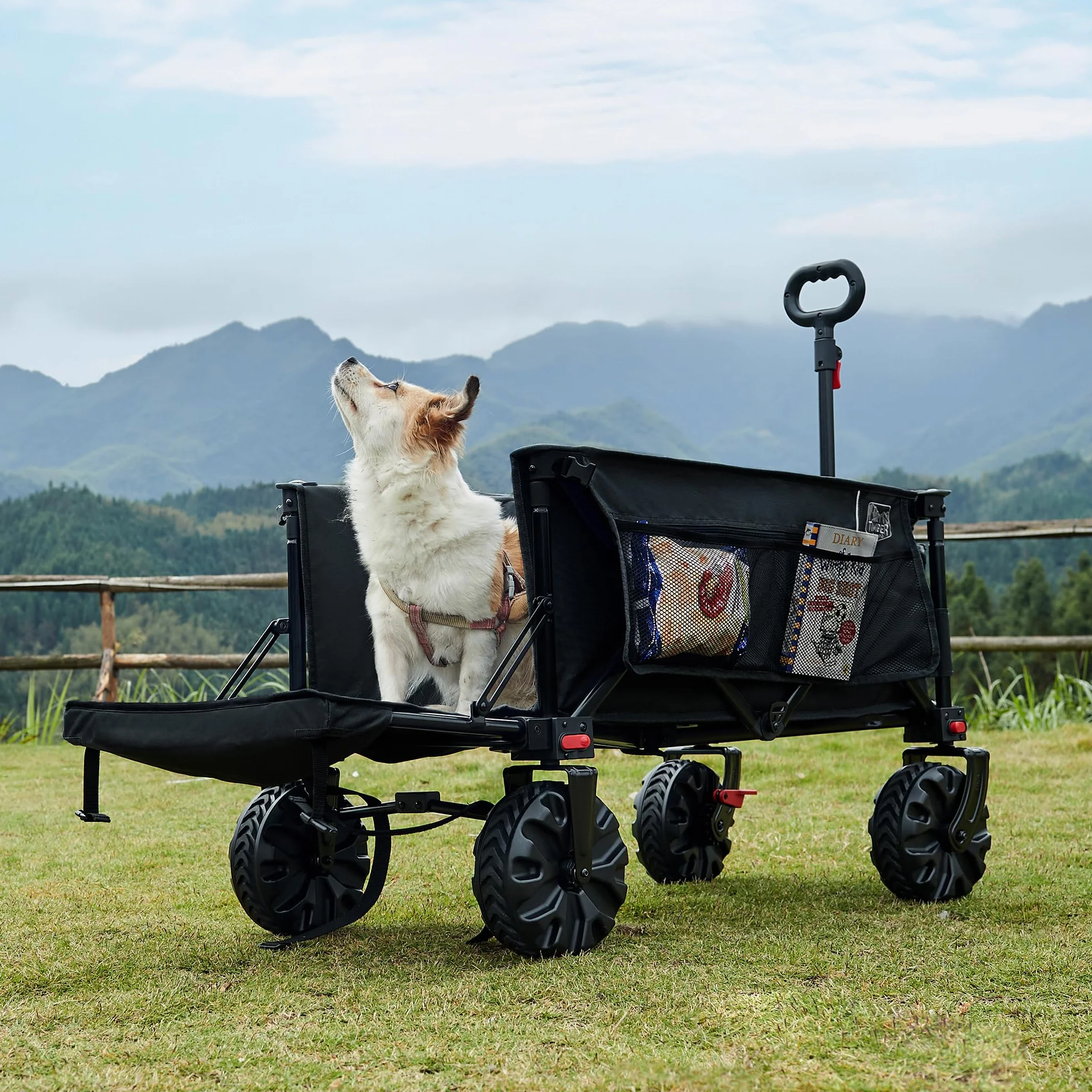 TIMBER RIDGE Carro de Playa Plegable XXXL con Portón Trasero 135 kg Carro Plegable Resistente con Ruedas Anchas Desmontables y asa Ajustable para Acampar al Aire Libre Jardín Compras Negro