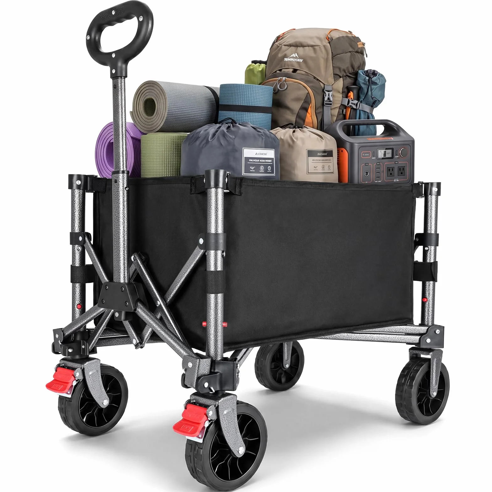 YEAUPE PRO Carro Playa Plegable con Ruedas – 70L, 50 kg – Ruedas Amovibles, Mango Ajustable, Acceso Lateral con Cremallera y Diseño Compacto, Ideal para jardín, paquetería y hogar – Negro Tinta