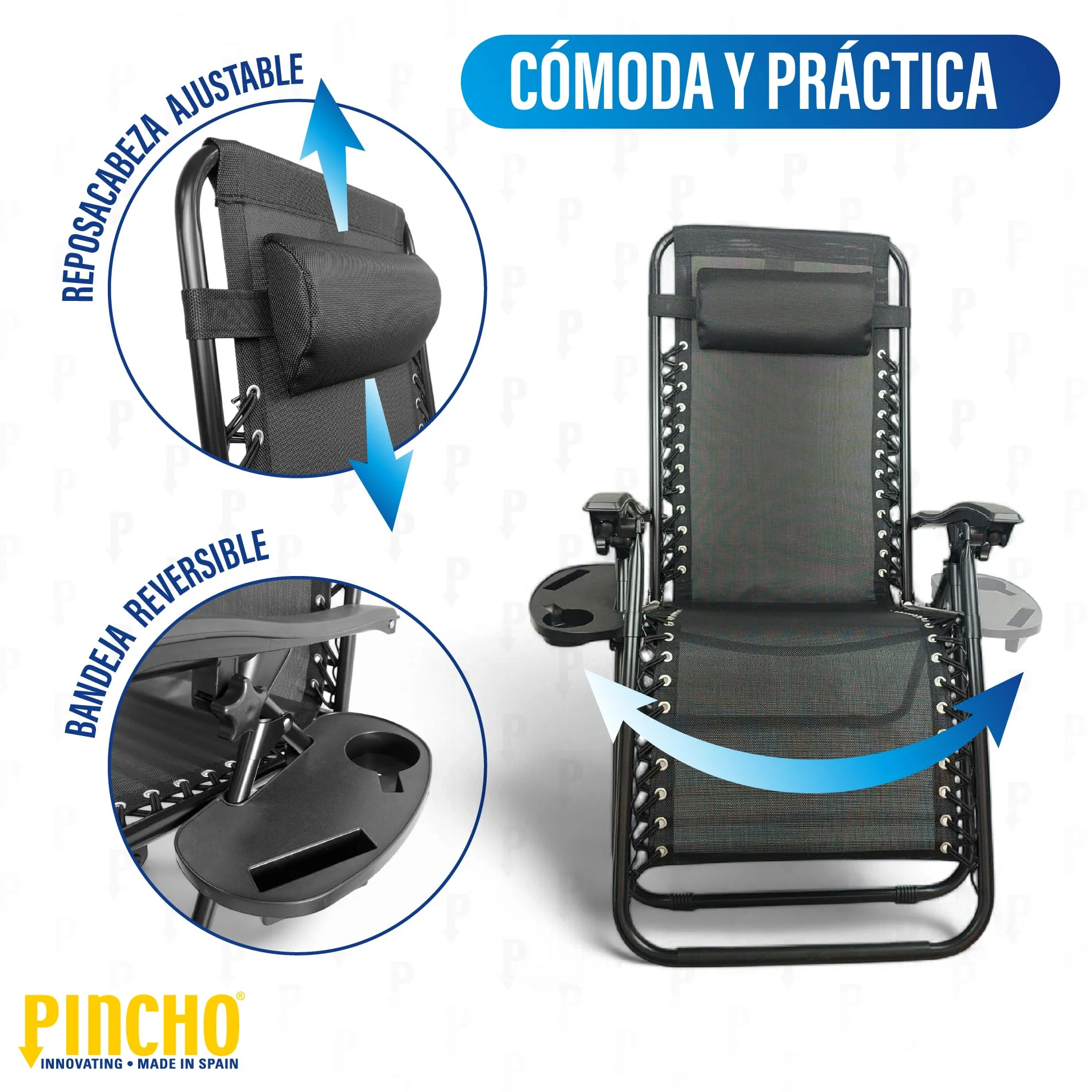 Pincho Tumbona Jardin Exterior Plegable de Gravedad Cero - Pack 2 Sillas Reclinables o Hamacas para Playa, Terraza y Camping con Portavasos, Ligeras y Cómodas (Negro)