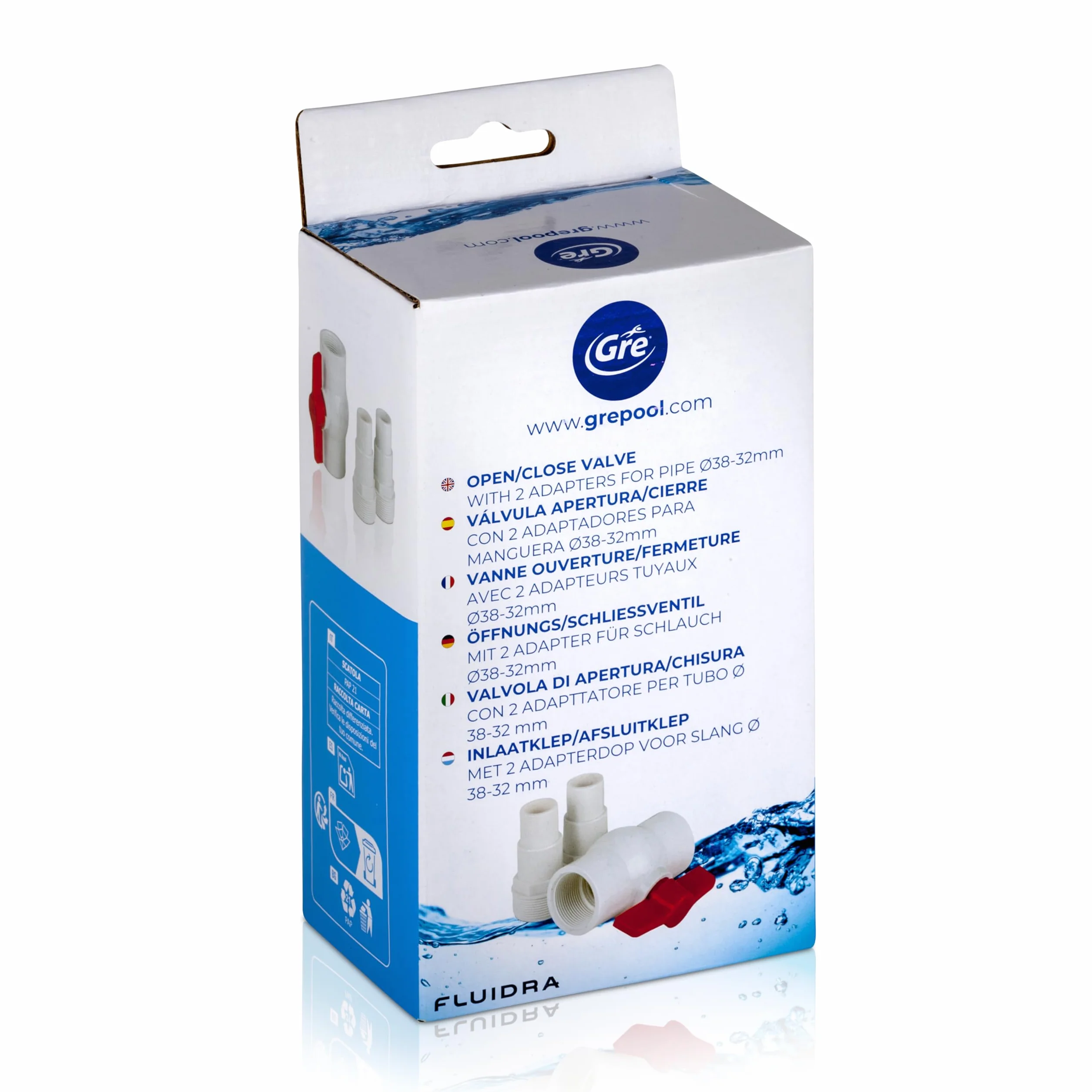 Gre AR512 - Válvula de apertura y 2 conectores roscados. Apto para diámetros 32-38 mm.