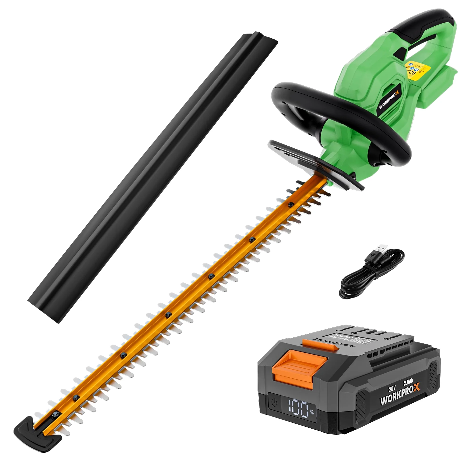 WORKPROX Tijeras Cortasetos con Batería 20V, Recortadora de Setos Eléctrico, Tijeras Cortacésped sin Cable, Longitud de Corte 51CM, Distancia Entre Dientes 18MM, Herramientas para Jardinería | Distancia Entre Dientes 18mm Para Recortar Setos Y Arbustos Co