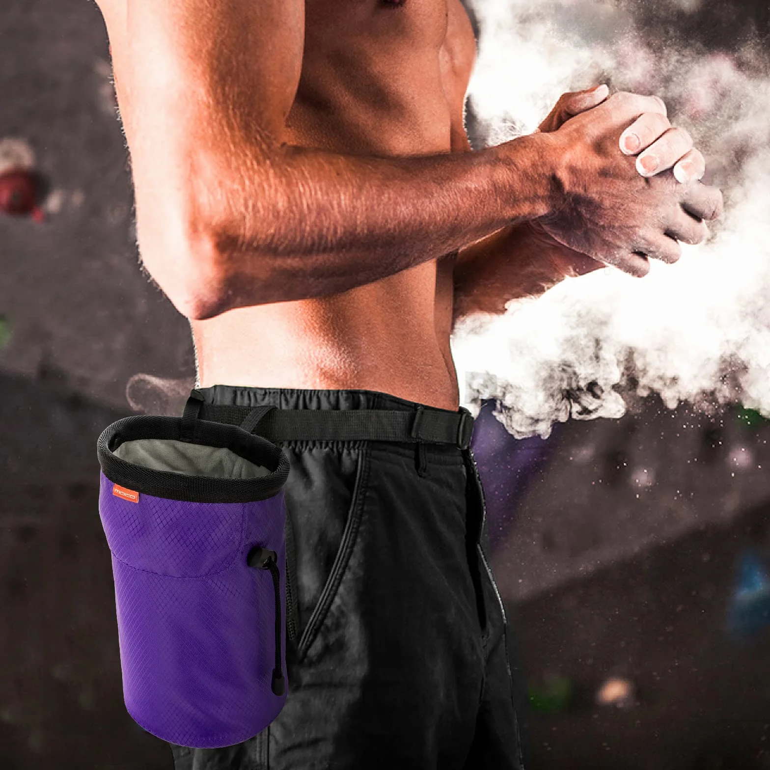 MoKo Bolsa de Magnesia Profesional con Cinturón Ajustable y Bolsillo con Cremallera para Escalada, Gimnasia, Levantamiento de Pesas