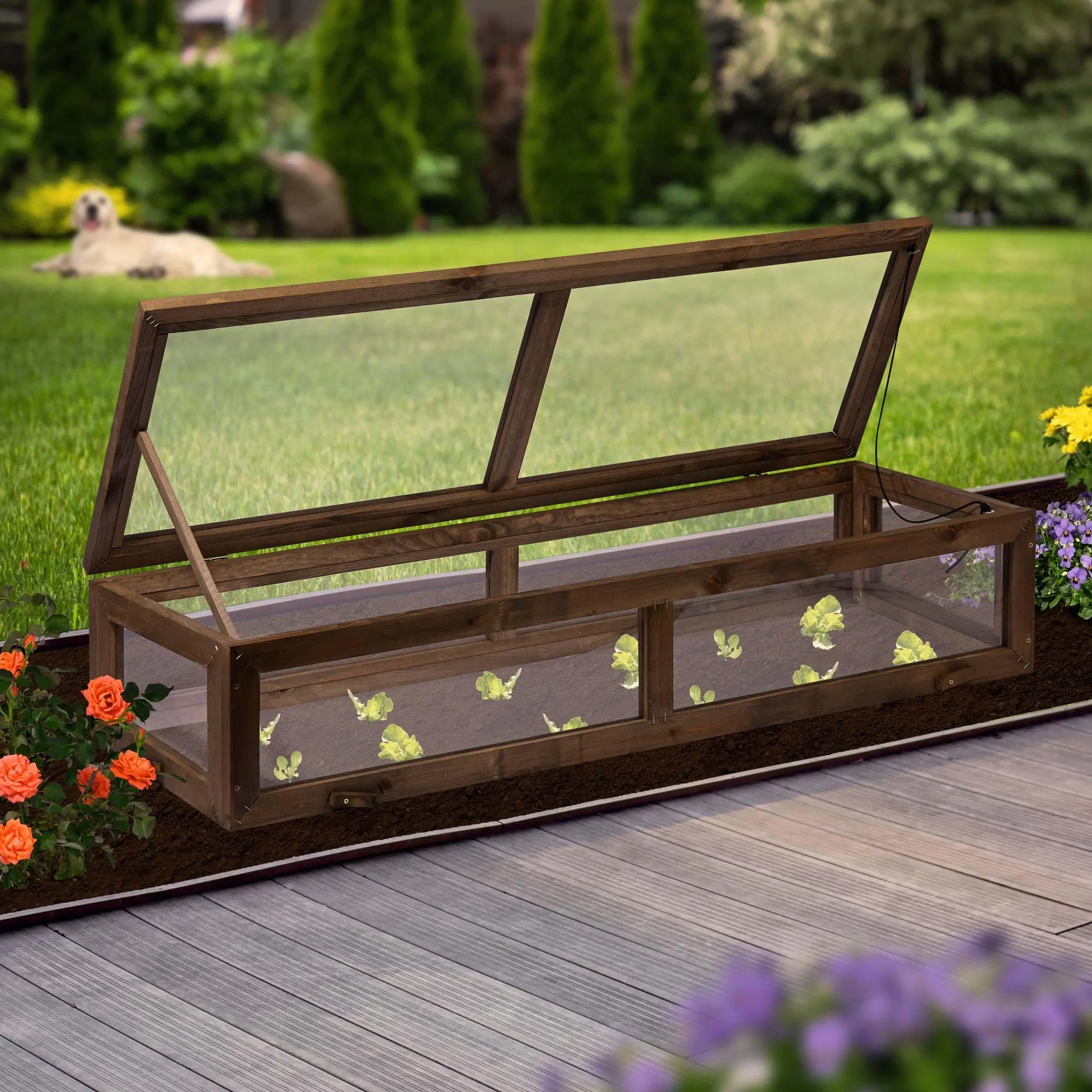dobar® Accesorio de semillero para bancal Elevado, Color marrón Oscuro, 117 x 40 x 24,5 cm, Pino