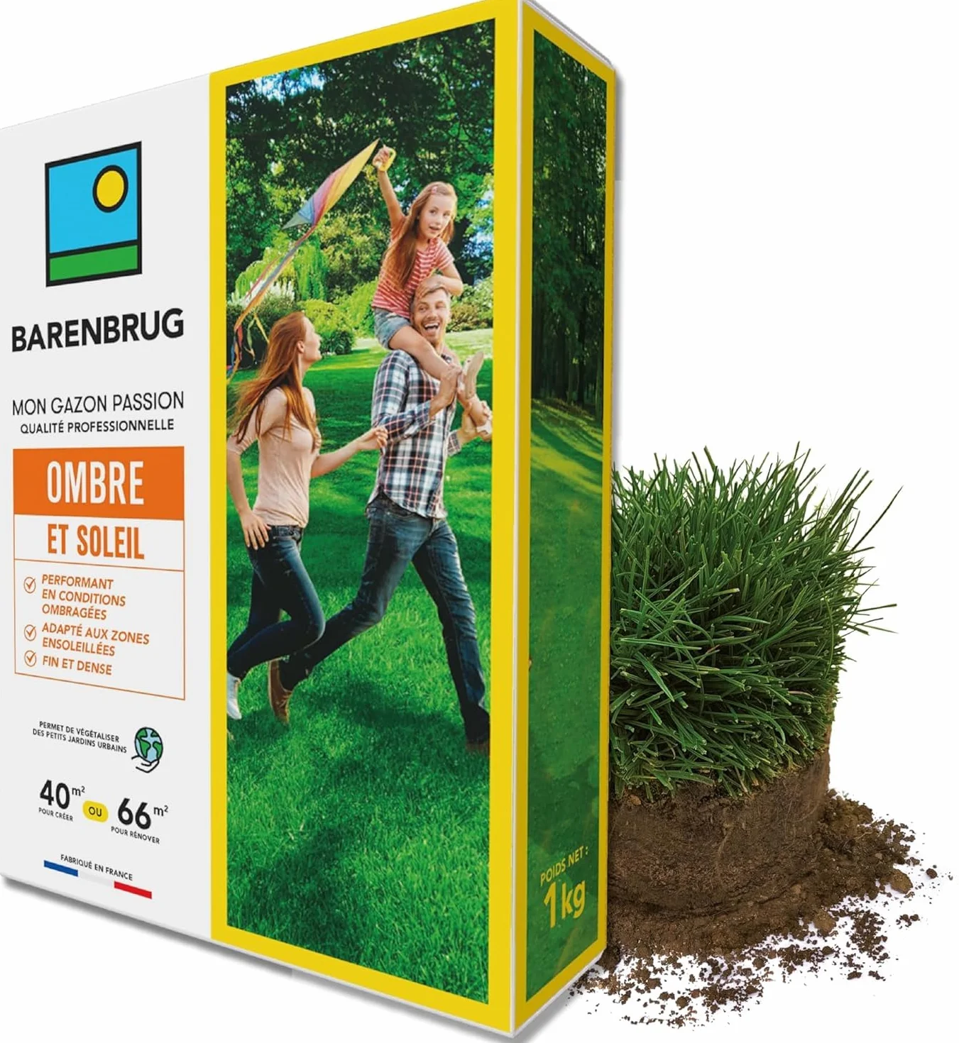 Barenbrug - Césped Sombra y Sol - Alto Rendimiento en Zonas Sombrías - Apto para Zonas Soleadas - Fino y Denso - Ideal para Reverdecir Pequeños Jardines Urbanos - Fabricado en Francia - 1 Kg