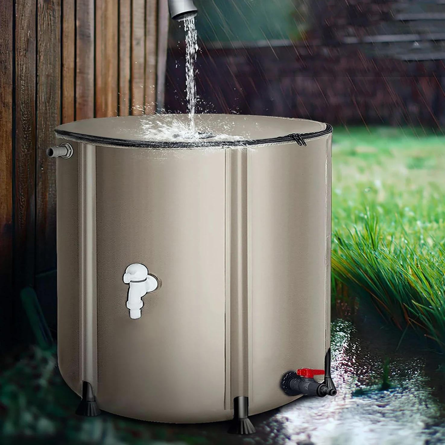 Depósito de recolección de agua de lluvia de 380 L con grifo de filtración resistente a los rayos UV, colector de agua de lluvia, sistema de reciclaje de agua ecológico para agua de lluvia natural Sto
