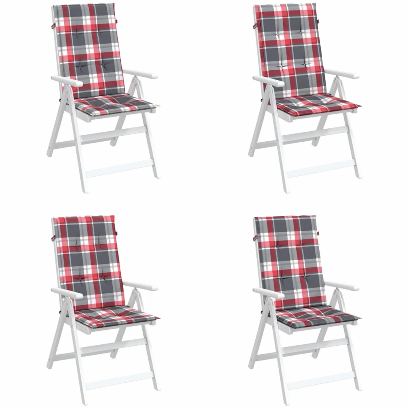 LAPOOH Cojín Silla jardín Respaldo Alto 4 uds Cuadros Rojo 120x50x3 cm, Cojines para Butacas De Jardin, Cojines Sillas Cocina, Cojines para Sillas De Terraza, Cojin Silla Exterior