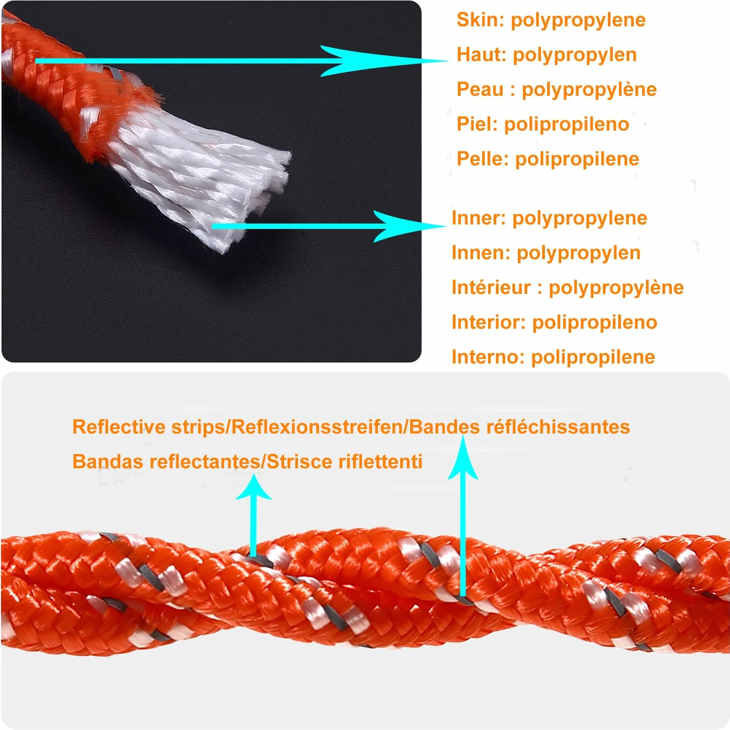 Cuerda Flotante Marina 8mm x 30m Naranja Reflectante para Navegación Pesca Rafting