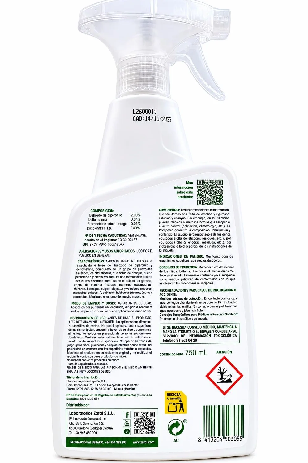 Spray Insecticida Moscas - Garrapatas - Pulgas – Control de Insectos Voladores y Rastreros | Deltasec RTU Plus 750 ml | Nueva Fórmula Reforzada | ARPON ZOTAL (Pack 6 Unidades (4500 ml))