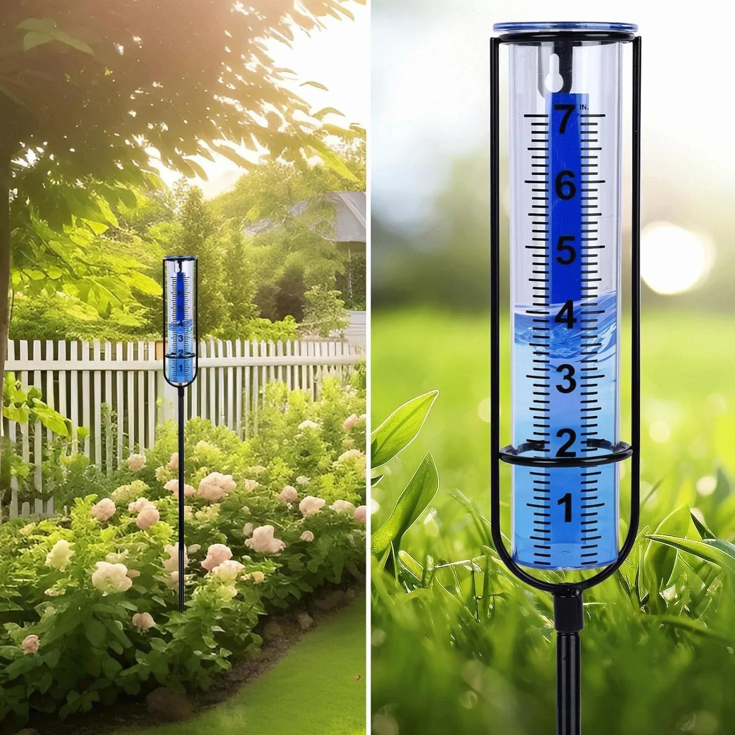 Pluviómetro para jardín,17cm,Pluviómetro extraíble,Pluviómetro con estaca,Medidor de Lluvia para exteriores,adecuado para césped, a prueba de viento y lluvia,a prueba de frío y a prueba de deformación