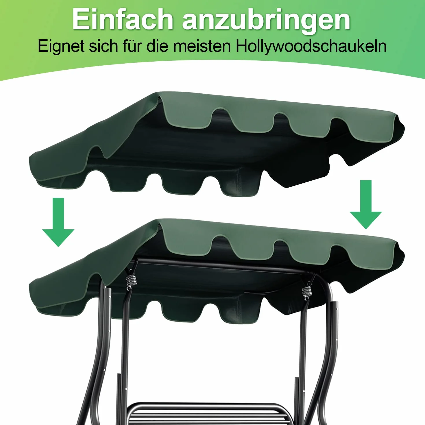 Gimisgu Techo de repuesto para columpios de Hollywood, techo de repuesto universal, 210 x 145 cm, toldo para 3 plazas, resistente al agua y protección UV para columpio de jardín, color verde