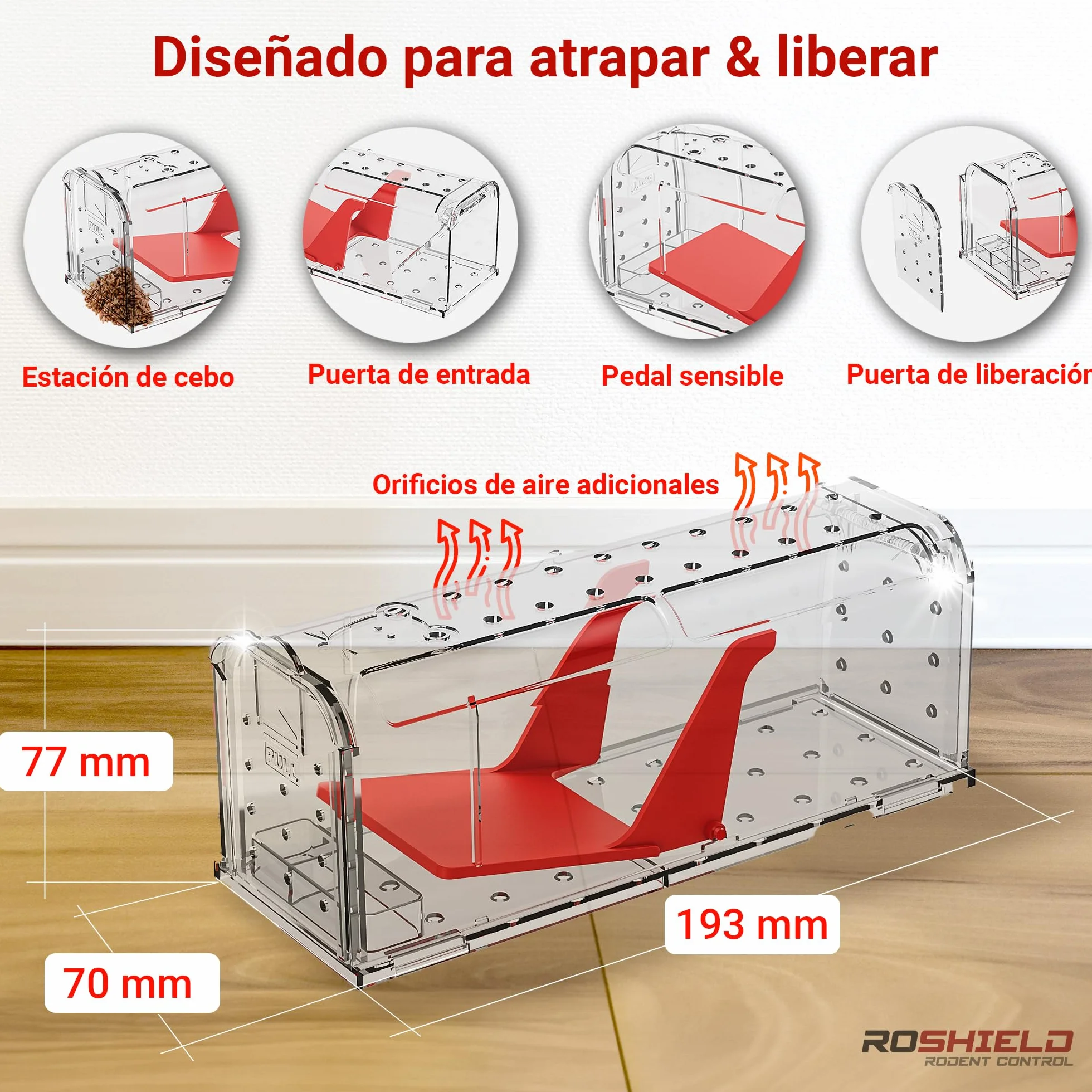 Roshield 4 X Trampas humanas para Ratones en Interiores y Exteriores, Trampa de plagas para atrapar Vivos. Amigable con Mascotas y niños. Trampa Reutilizable para roedores y Ratones.